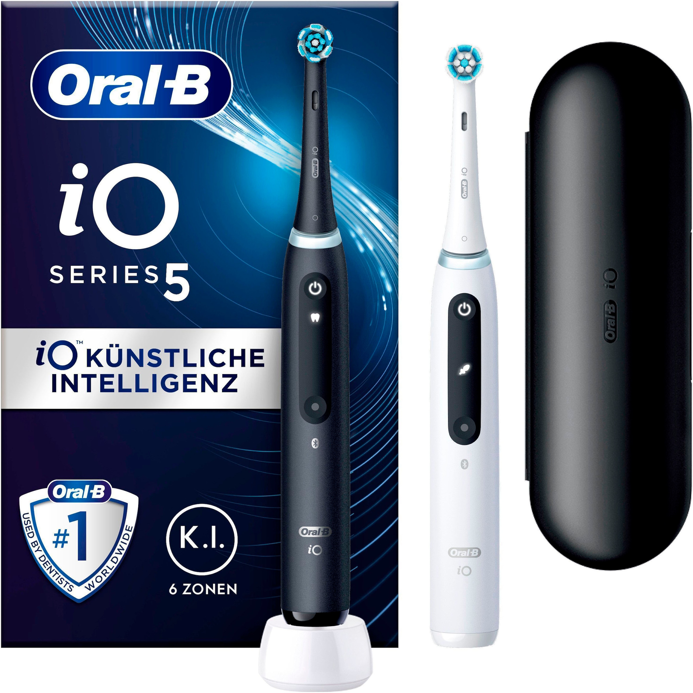 Oral-B Elektrische Zahnbürste »iO 5 Duopack«, 2 St. Aufsteckbürsten, mit Magnet-Technologie, LED-Anzeige, 5 Putzmodi, Reiseetui