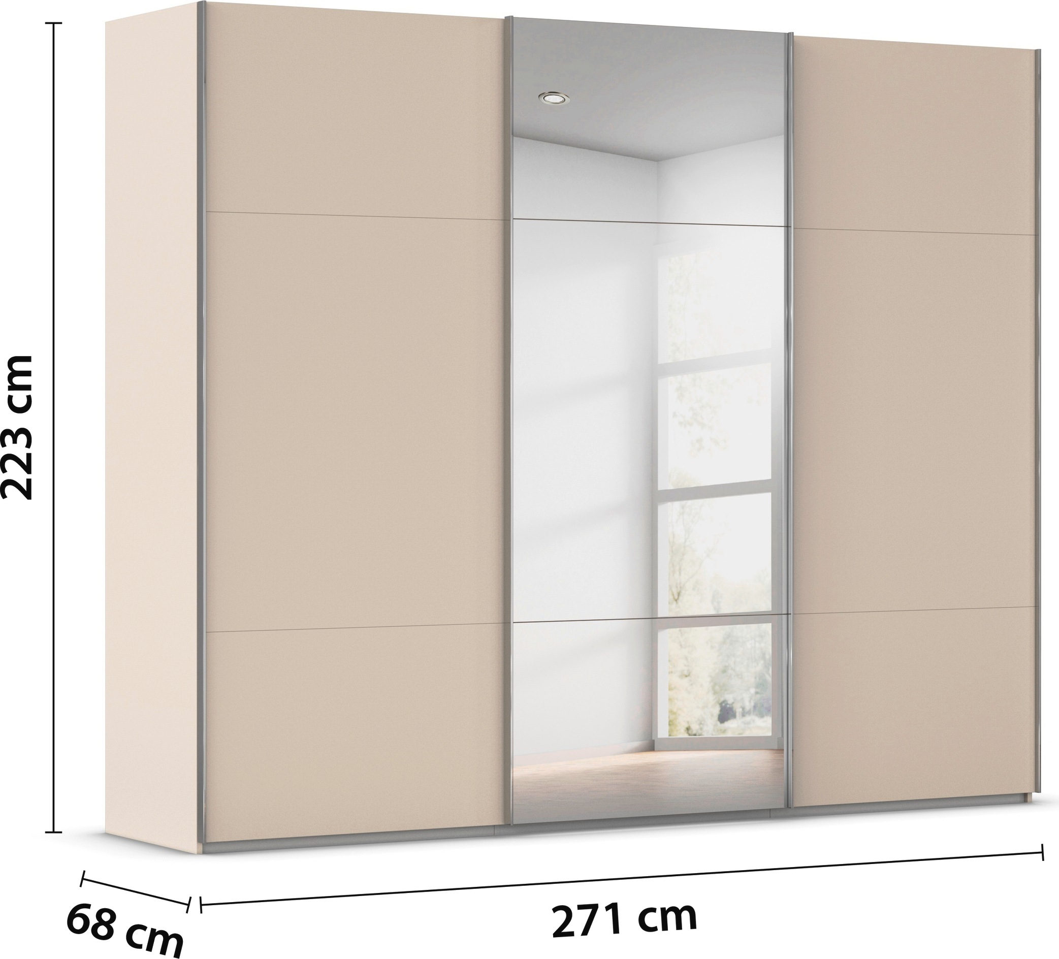 rauch Schwebetürenschrank »Kleiderschrank Schrank Garderobe Schlafzimmerschrank CONTIDO«, (in 3 verschiedenen Ausstattungen BASIC/CLASSIC/PREMIUM), aus hochwertigem Material in 6 Breiten 2 Griff-Farben MADE IN GERMANY