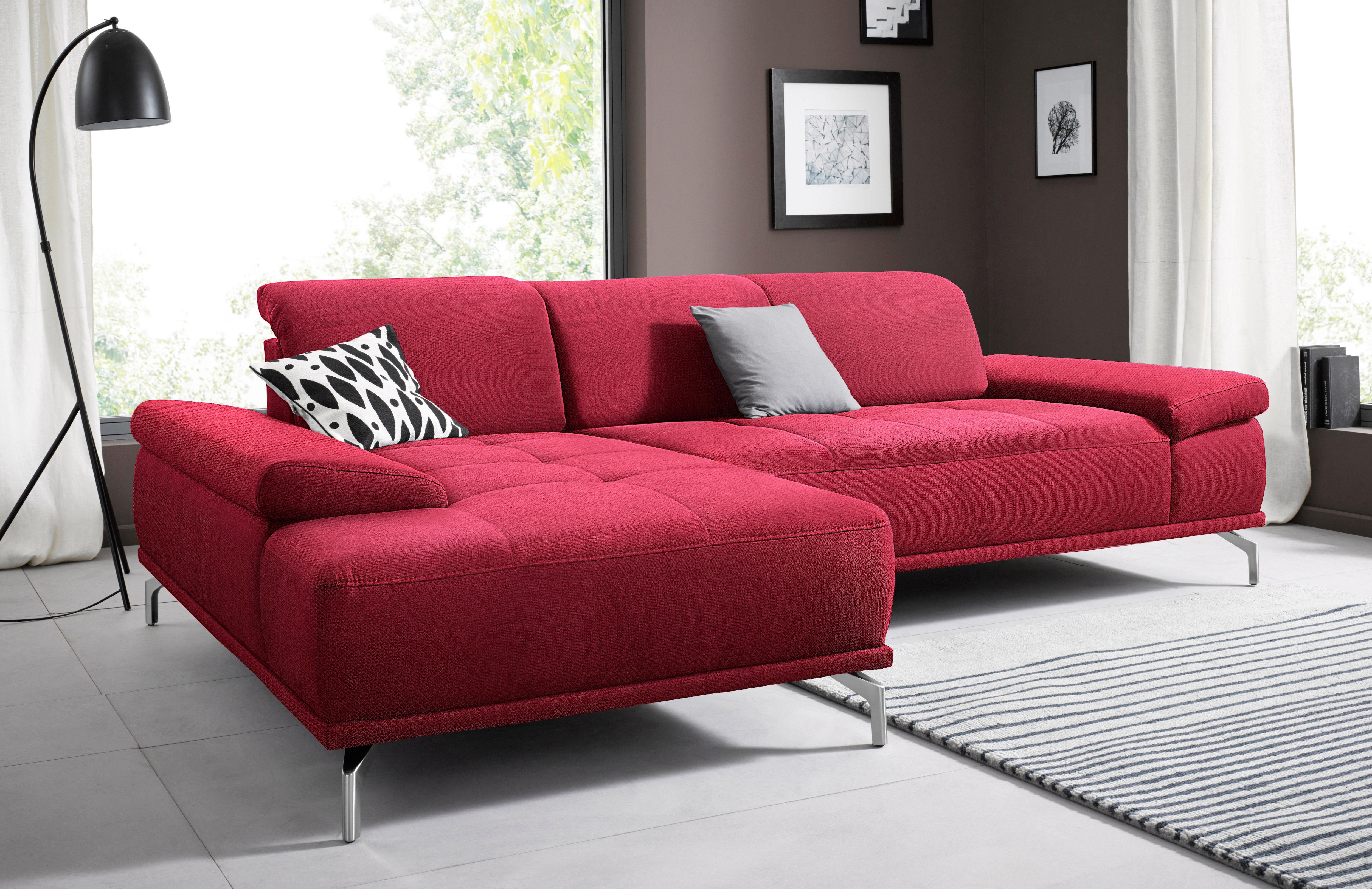 OTTO home Ecksofa "Caluna, L-Form, B:280cm, Federkern, in Stoff und Leder" Inkl.Sitztiefenverstellung, wahlweise mit Kopf- und Armteilverstellung