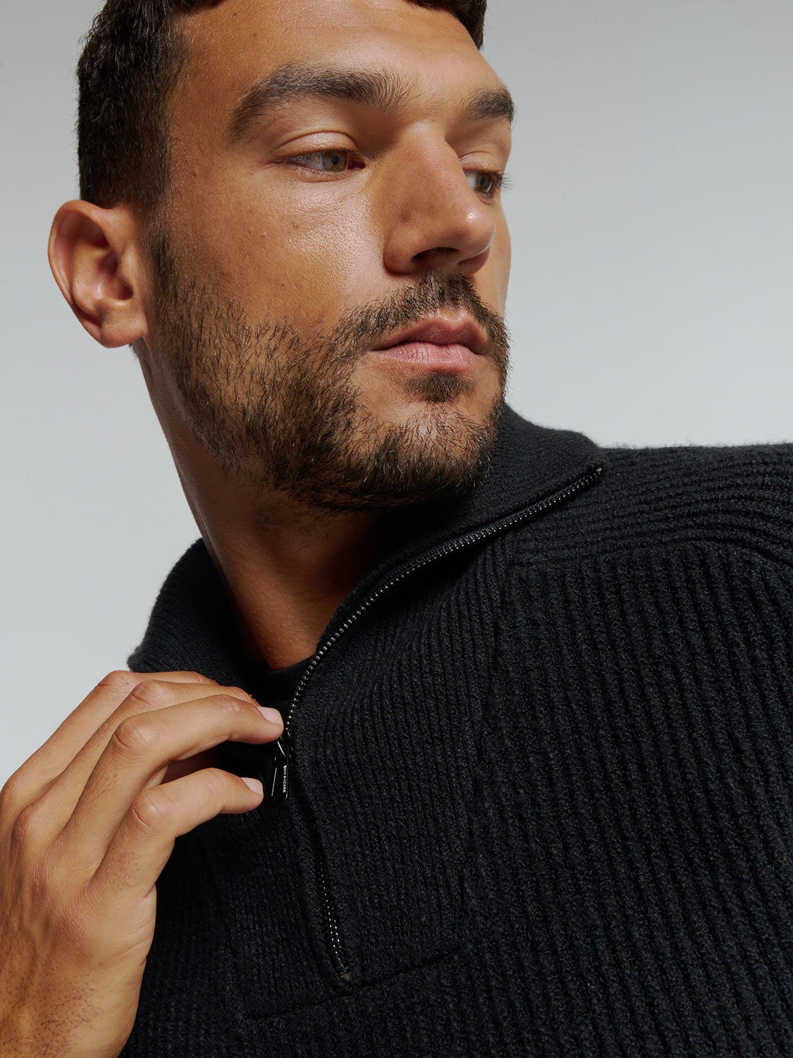 NO EXCESS Rollkragenpullover »No Excess Pullover mit halbem Reißverschluss und Wolle«