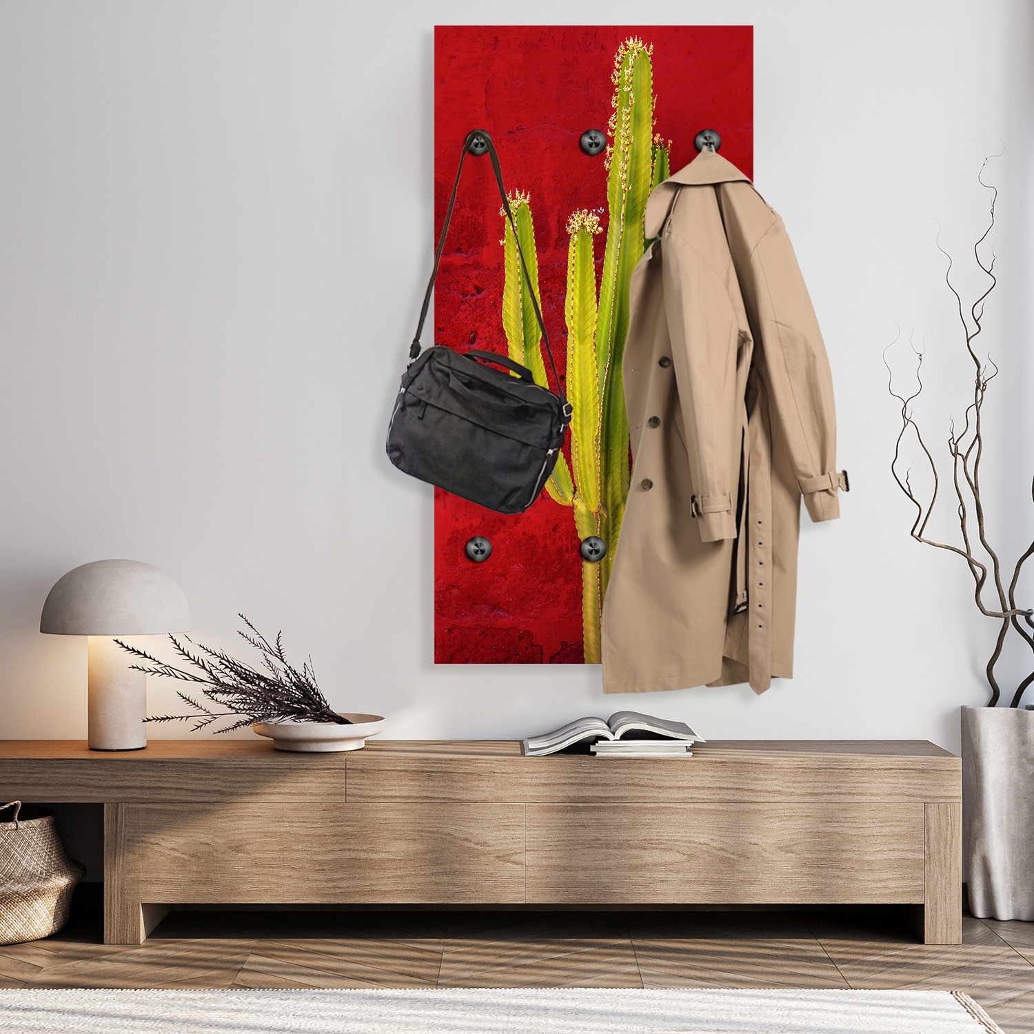 queence Wandgarderobe »Kaktus« 1 Stk. tlg. Wandpaneel aus Acrylglas inkl. 6 Edelstahlhaken in schwarz matt