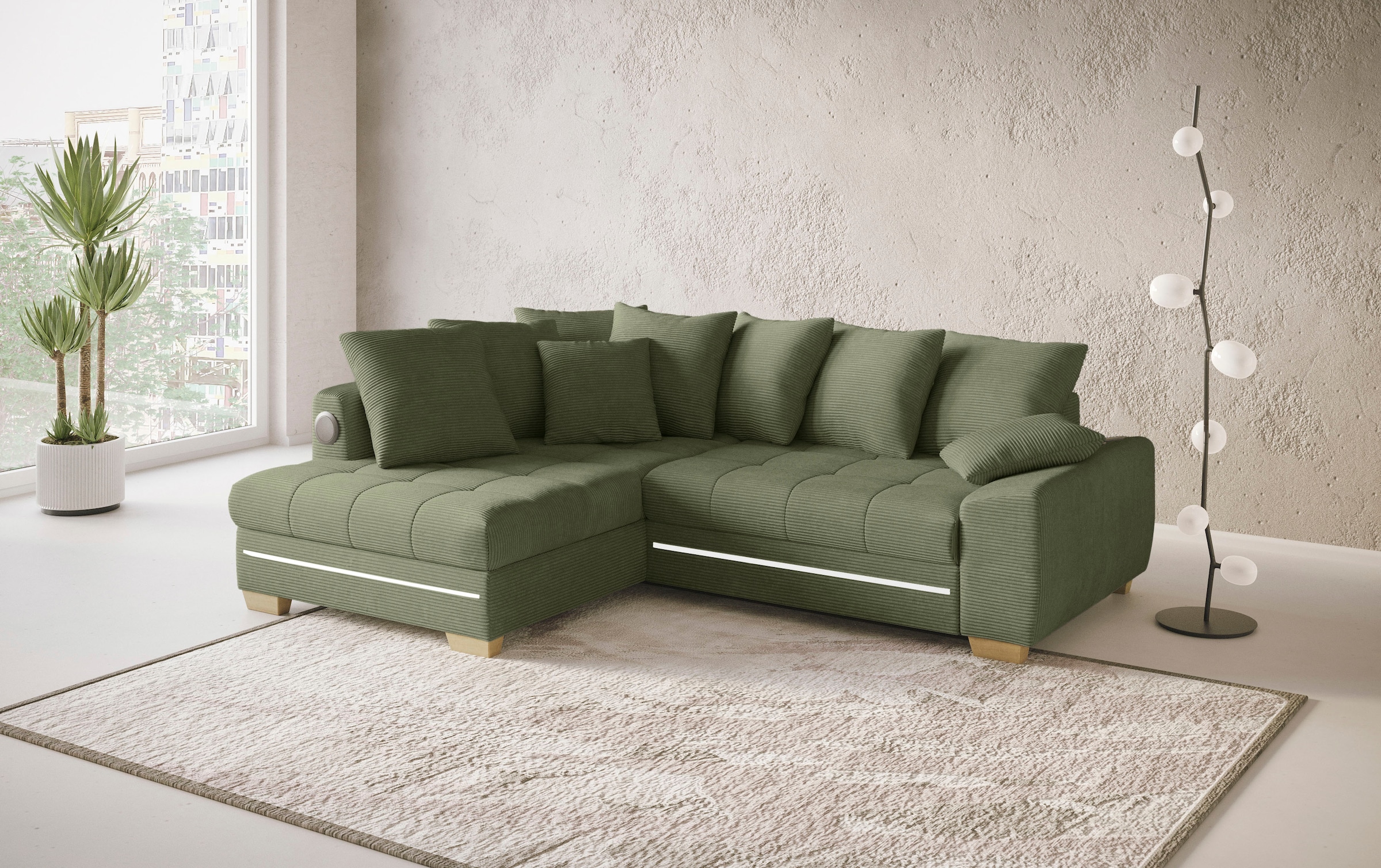 Mr. Couch Ecksofa »Nikita II, L-Form«, mit Kaltschaum, RGB-LED, Soundsystem, wahlweise mit Bett, Bettkasten