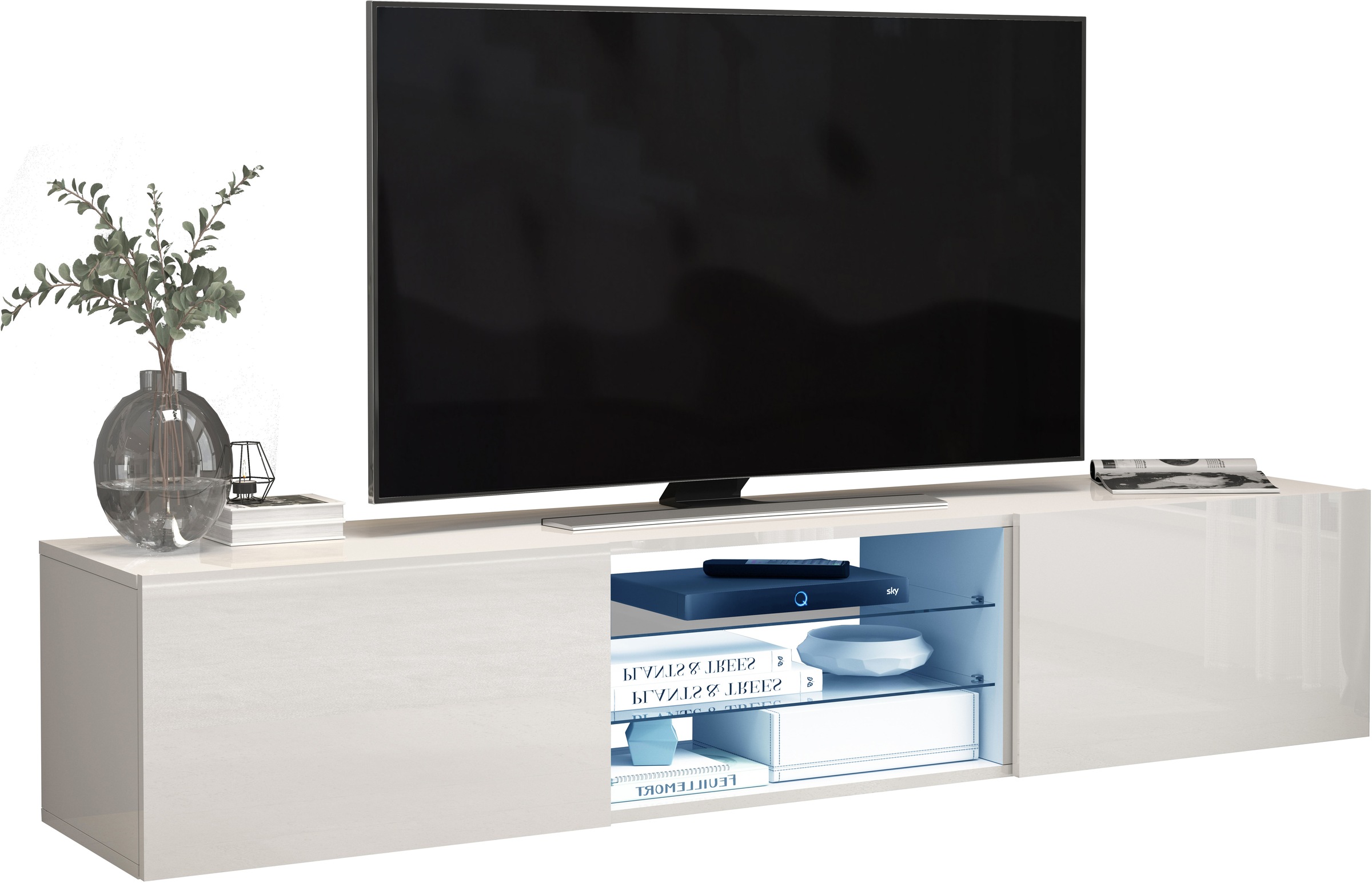 INOSIGN Lowboard »Egypt,Lowboard,TV-Kommode,TV-Möbel,TV-Bank«, mit 2 Klappen, 2 Glasböden,kompl. Hochgl. lackiert (B/T/H)180x38x35 cm