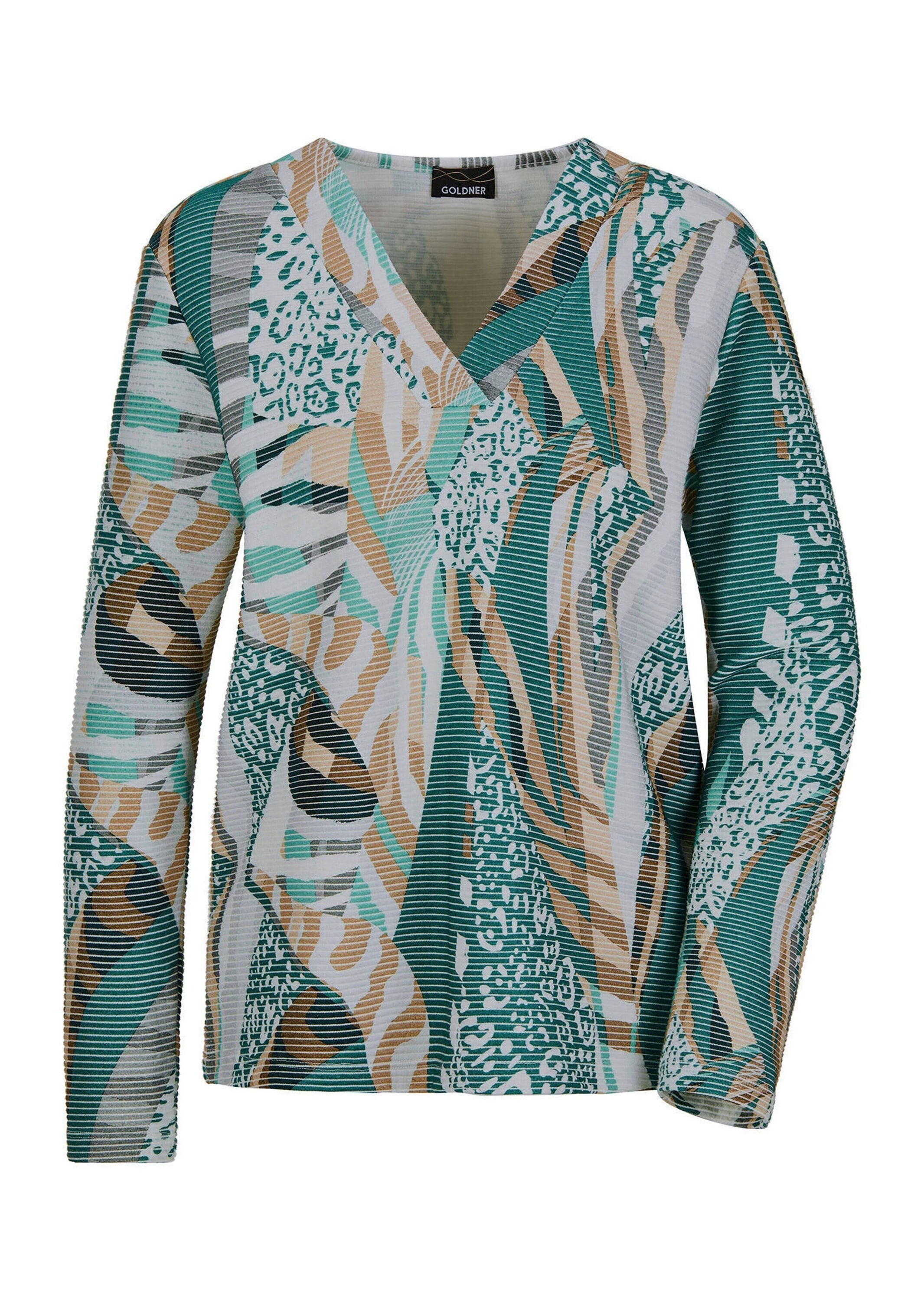 GOLDNER Sweatshirt "Langarm Printshirt mit V-Ausschnitt", Ottoman-Optik günstig online kaufen