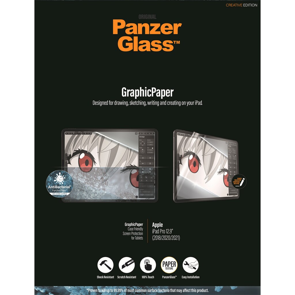 PanzerGlass Displayschutzglas »PanzerGlass - iPad Pro 12.9 (2018/20/21/22) CF GraphicPaper AB«, für Apple iPad Pro 12,9'' (2018)-Apple iPad Pro 12,9'' (2020)-Apple iPad Pro 12,9'' (2021)