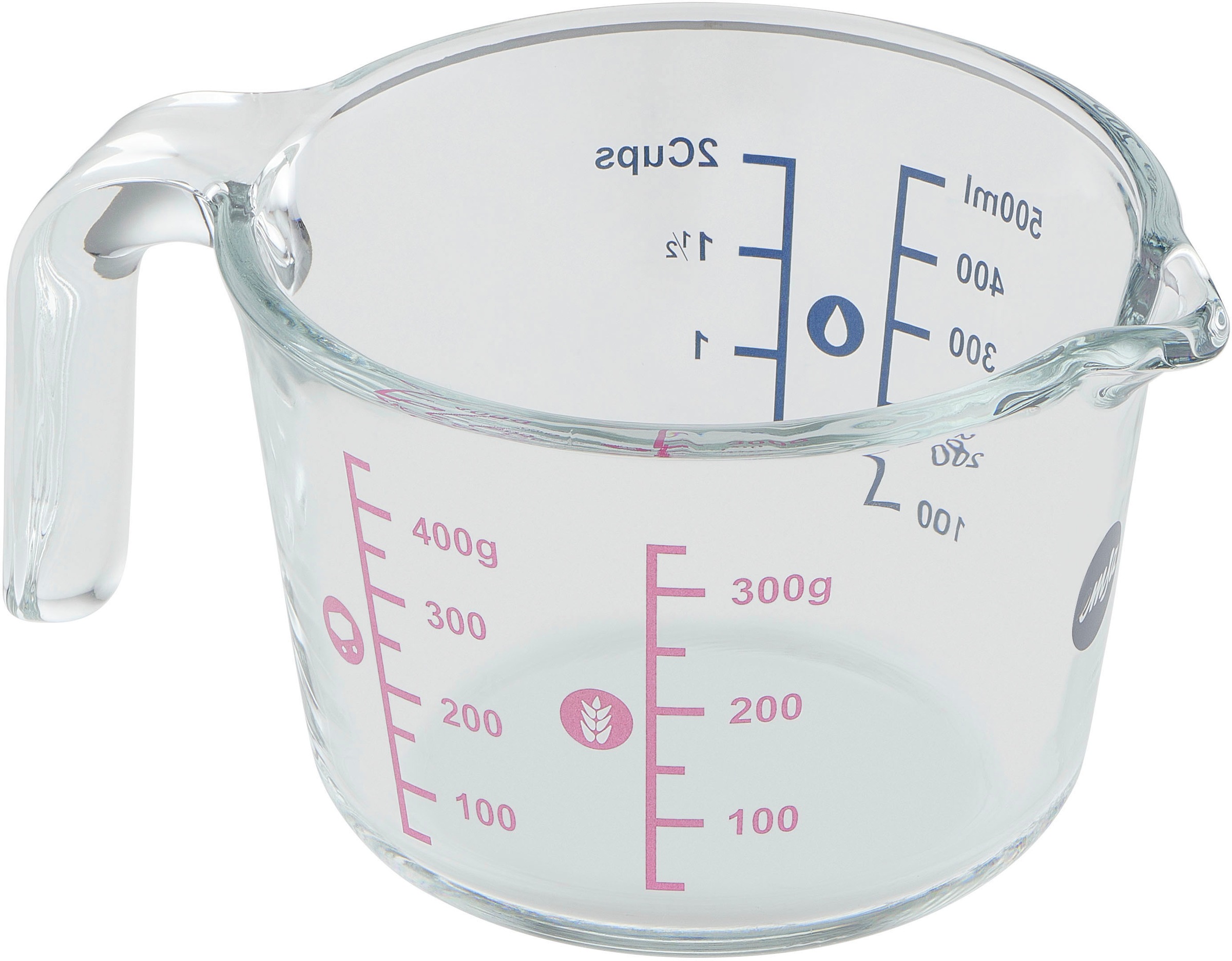 Emsa Messbecher "Prep&Bake", Glas, (1 St.), doppelte Skalierung f. feste & flüssige Zutaten, Ausgießlippe