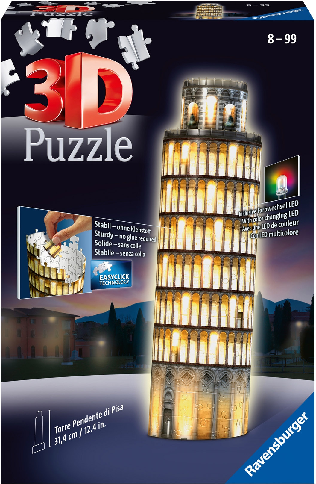 Ravensburger 3D-Puzzle »Schiefer Turm von Pisa bei Nacht«, mit Farbwechsel LEDs; Made in Europe, FSC® - schützt Wald - weltweit