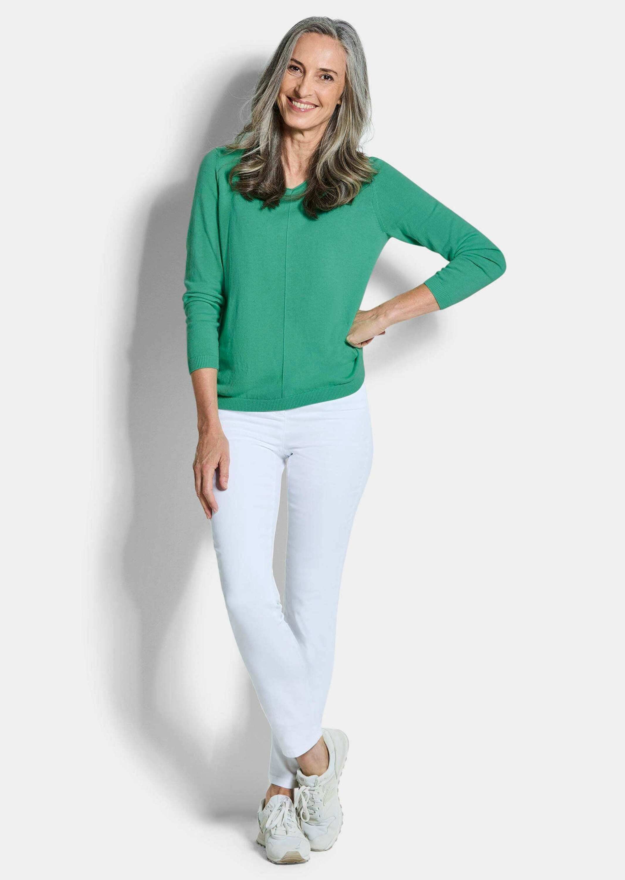 GOLDNER Rundhalspullover "Baumwollpullover mit V-Ausschnitt" mit Kaschmiera günstig online kaufen