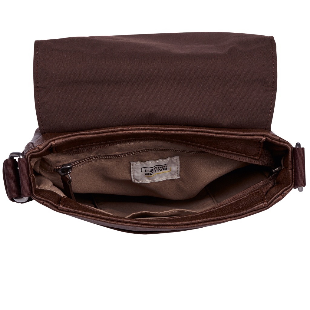 Umhängetasche CAMEL ACTIVE "Traces", Damen, Gr. B/H/T: 20,5cm x 24cm x 6,5cm, braun, Polyurethan, Taschen Umhängetasche, aus Lederimitat, funktional mit vielen Fächern & hochwertigem Gurtband 3