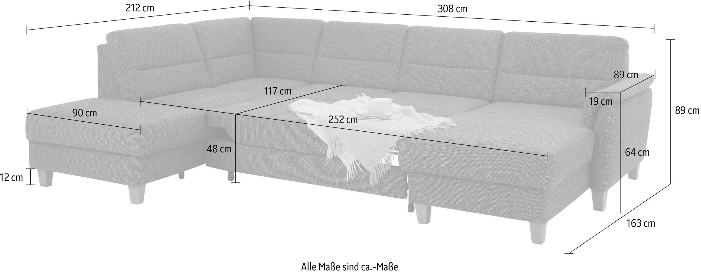 Home affaire Wohnlandschaft »Palmera U-Form«, Federkern, wahlweise mit Bettfunktion und mit/ohne Stauraum