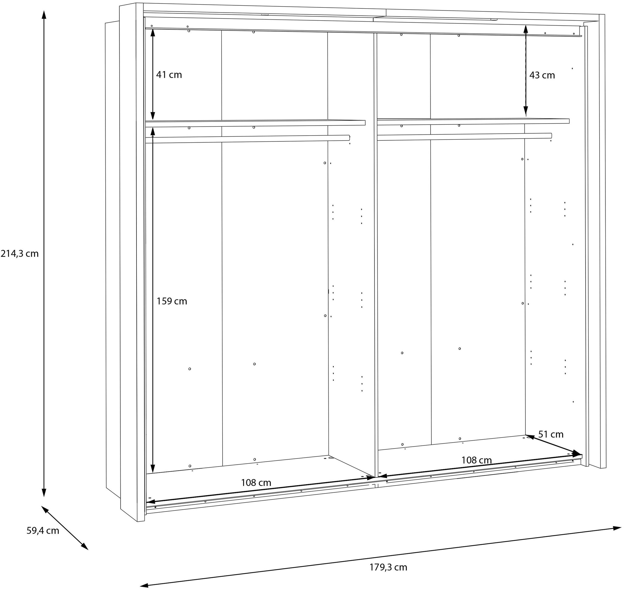 FORTE Schwebetürenschrank »Forte Seravel Schwebetürenschrank, Lamellenoptik, inkl. Beleuchtung« B/H/T 231,1/215,9/63,8 cm, Zubehör optional bestellbar
