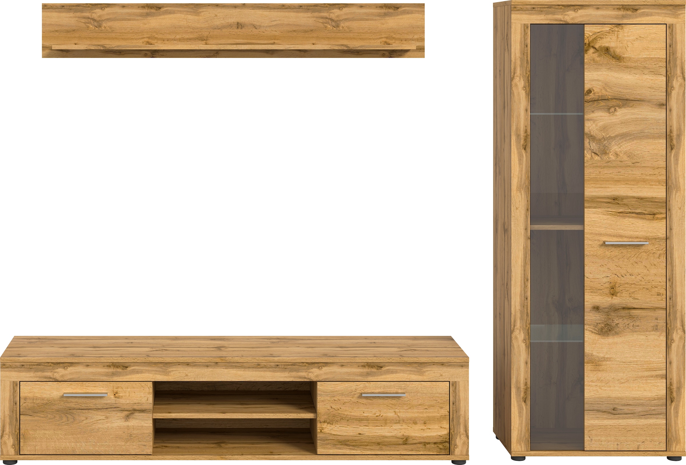 INOSIGN Wohnwand »Aosta, Breite 235cm, bestehend aus Lowboard, Wandboard, Vitrine«, (3 St.), Wohnwand, Kombination, Anbauwand, Möbel Set, Schrankwand, Möbel Kombi