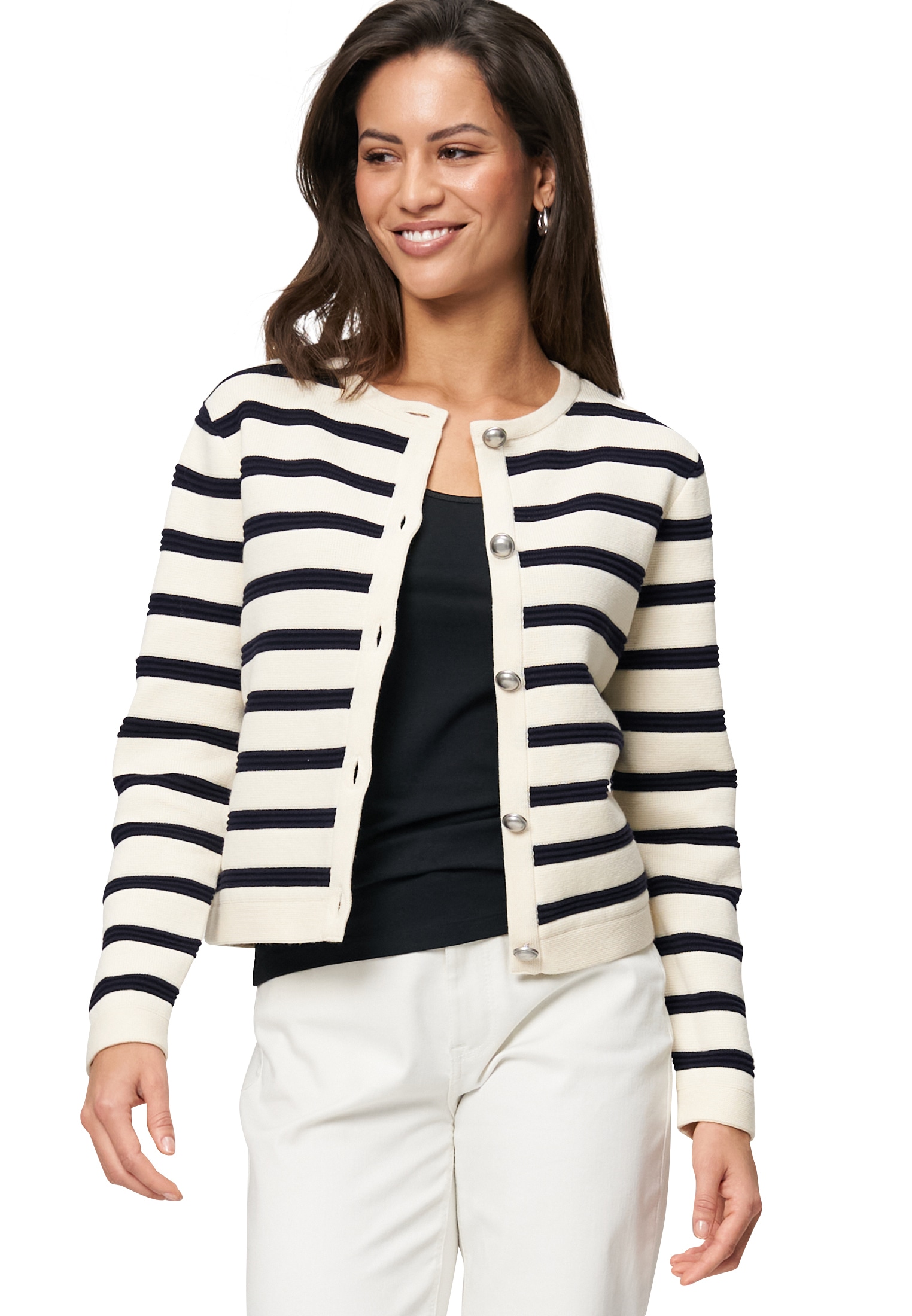 Zero Strickjacke "zero Damen Strickjacke gestreift mit Knopfleiste", Knopfl günstig online kaufen