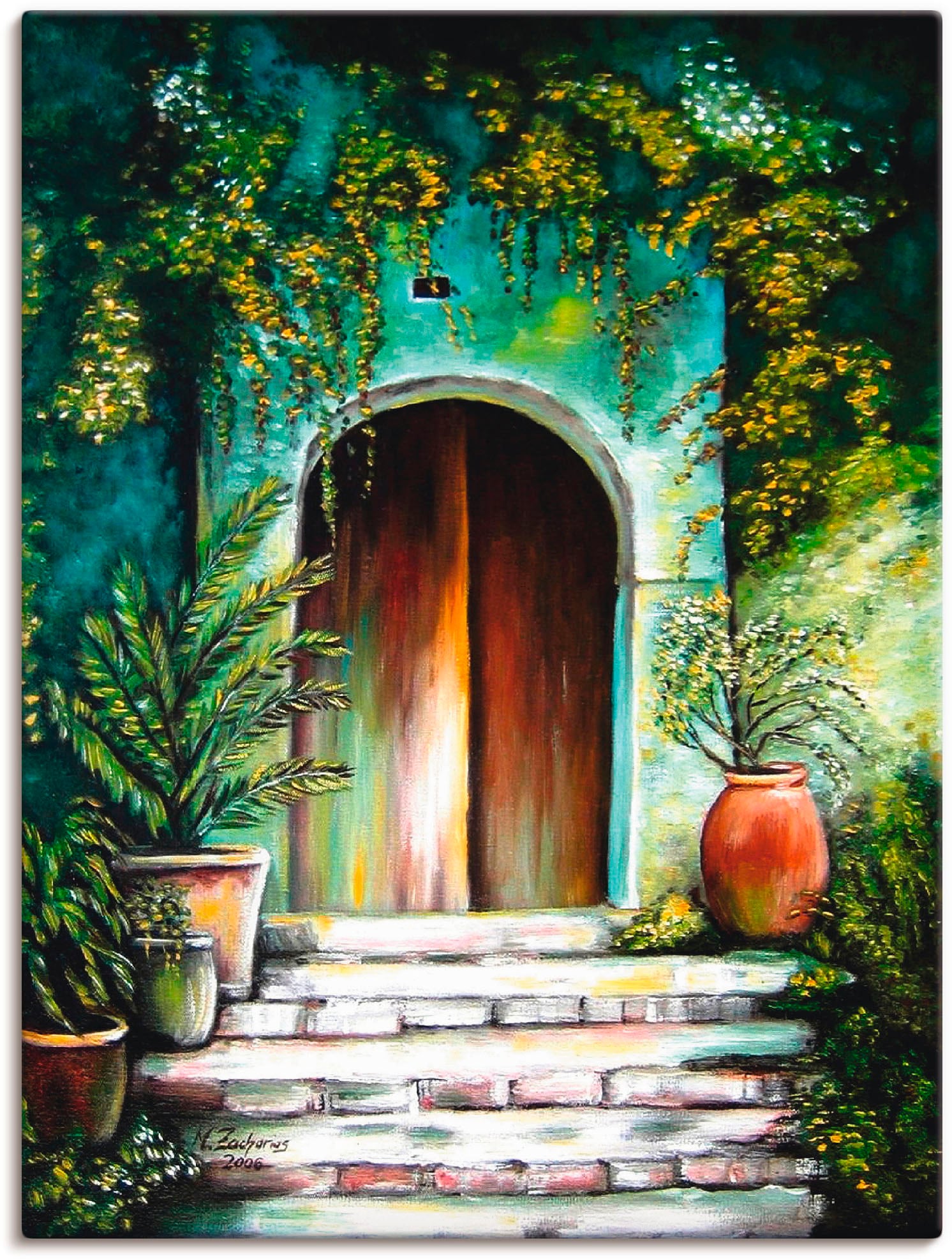 in Türen, oder Artland Wandbild Wandaufkleber Poster St.), bestellen Größen BAUR & (1 Fenster | Gartenparadies«, als »Mediterranes Alubild, versch. Leinwandbild,