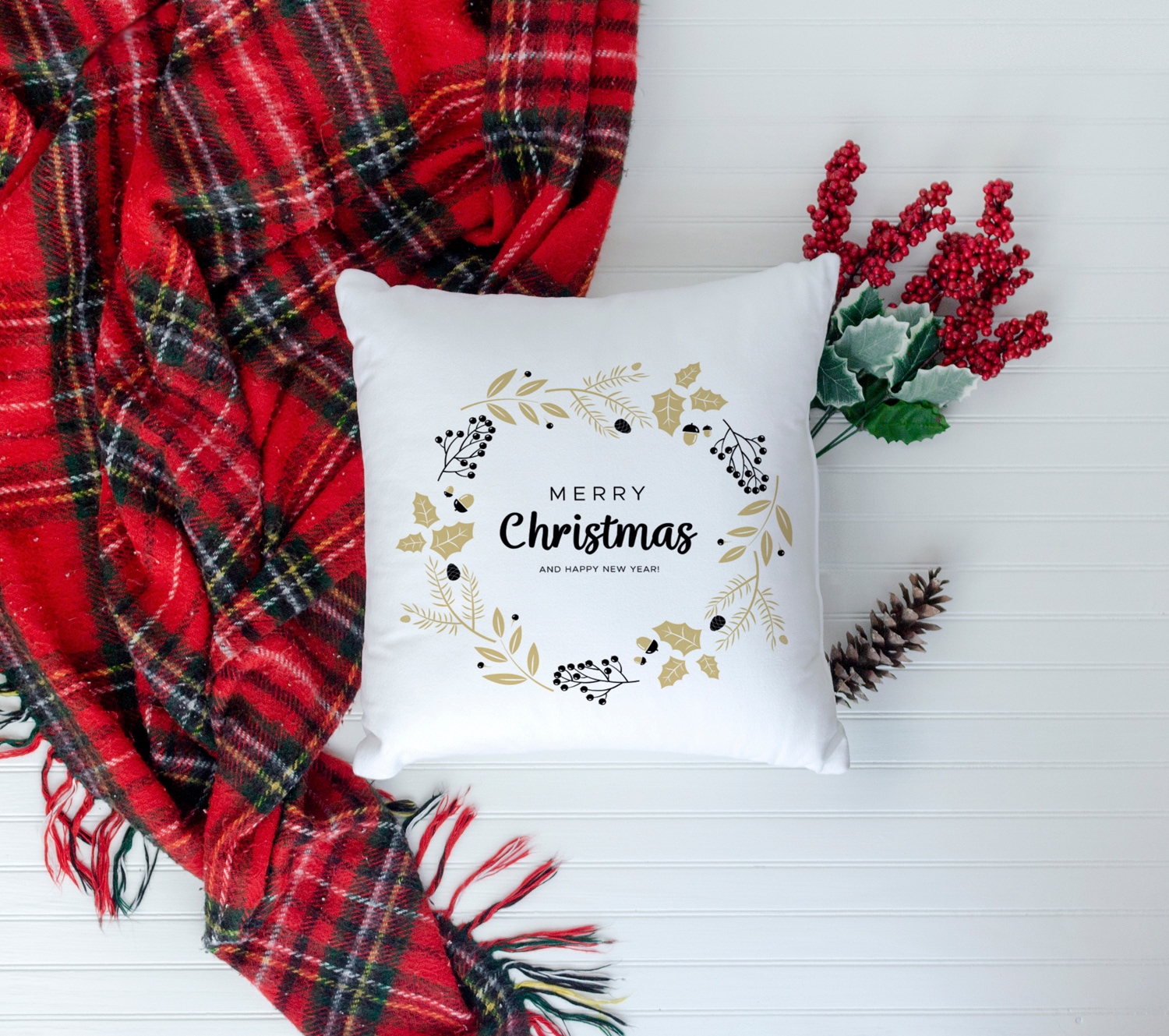 queence Dekokissen, Kissenhülle,Merry Christmas,Weiß,Weihnachtsmotiv,Festlich,Winterlich