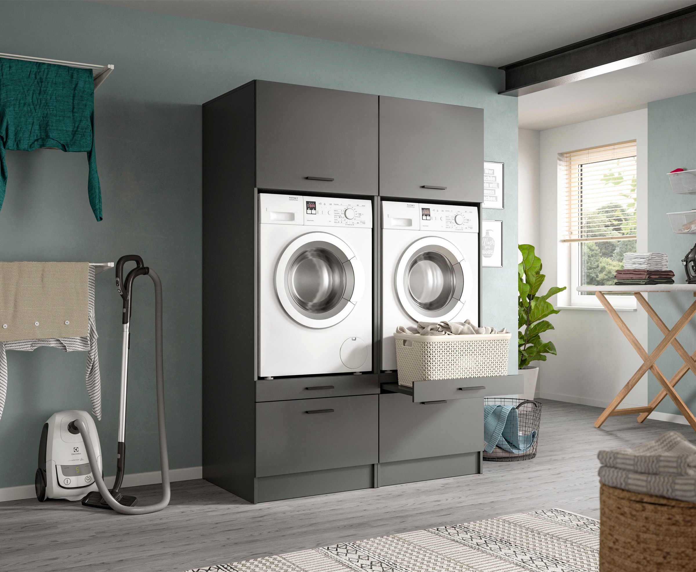 welltime Badmöbel-Set »FALAS, TOPSELLER!, 2-teilig, Hauswirtschaftsraum Set, Breite 133 cm«, (Set, 2 St., bestehend aus: 2x Waschmaschinenumbauschrank, in verschiedenen Farben), Kombination, Waschmaschinenumbau, Waschmaschinenschrank, Wäschekammer