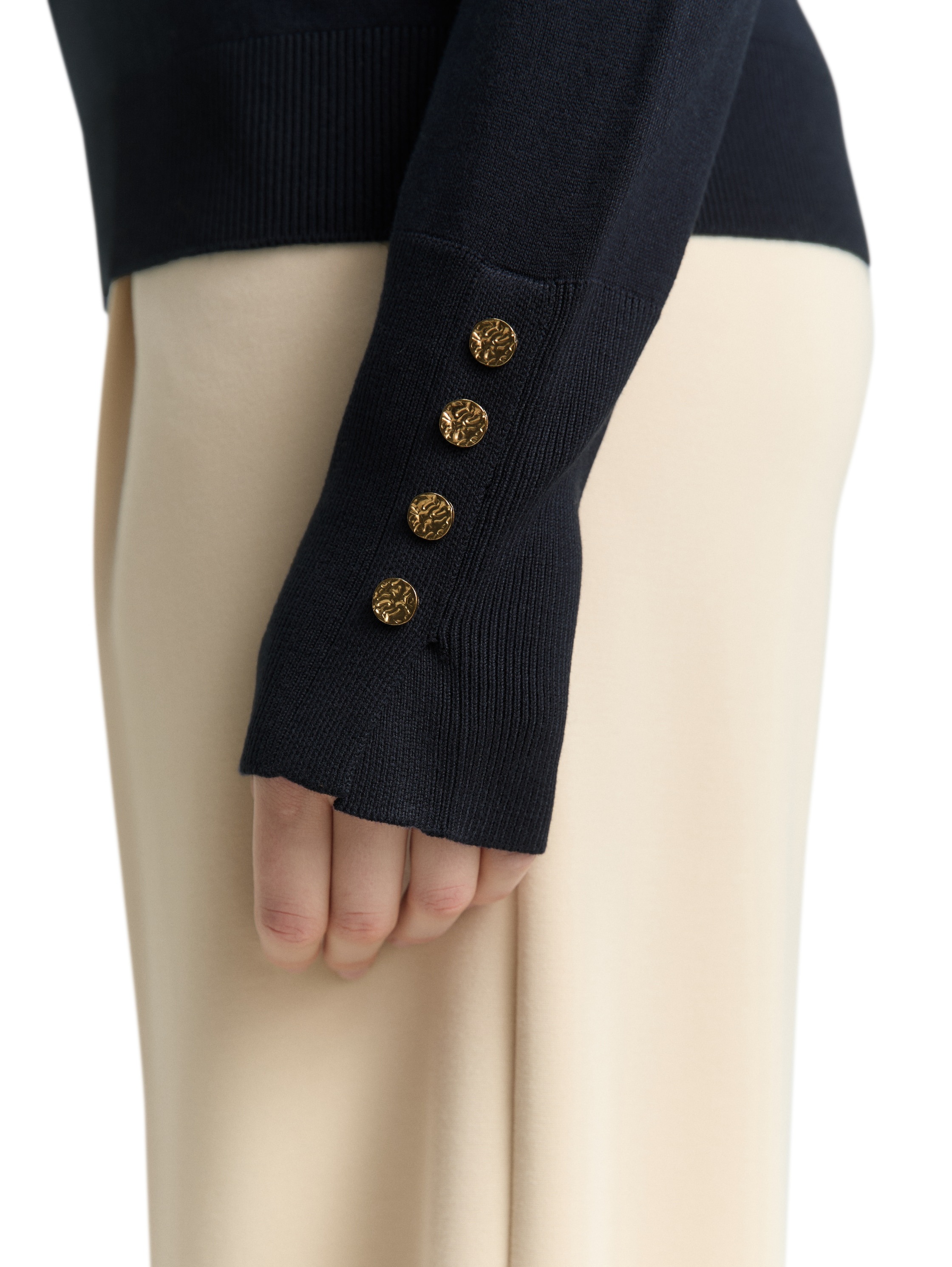 TOM TAILOR Rundhalspullover mit Knopf-Details