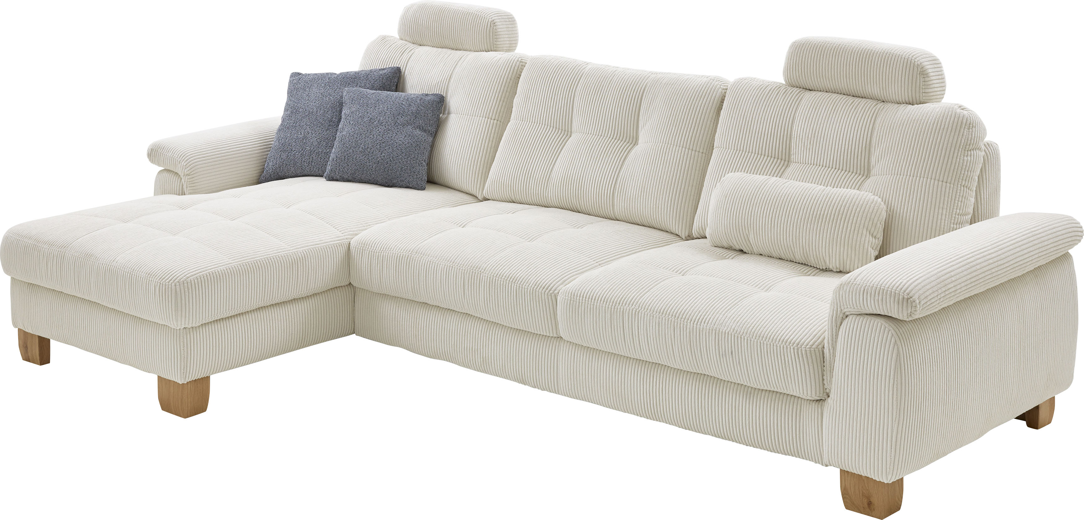 Die PlanBar Ecksofa "PP-LA19101 L-Form, Breite 316 cm" wahlweise mit Schlaffunktion und verstellbaren Kopfstützen, in Cord