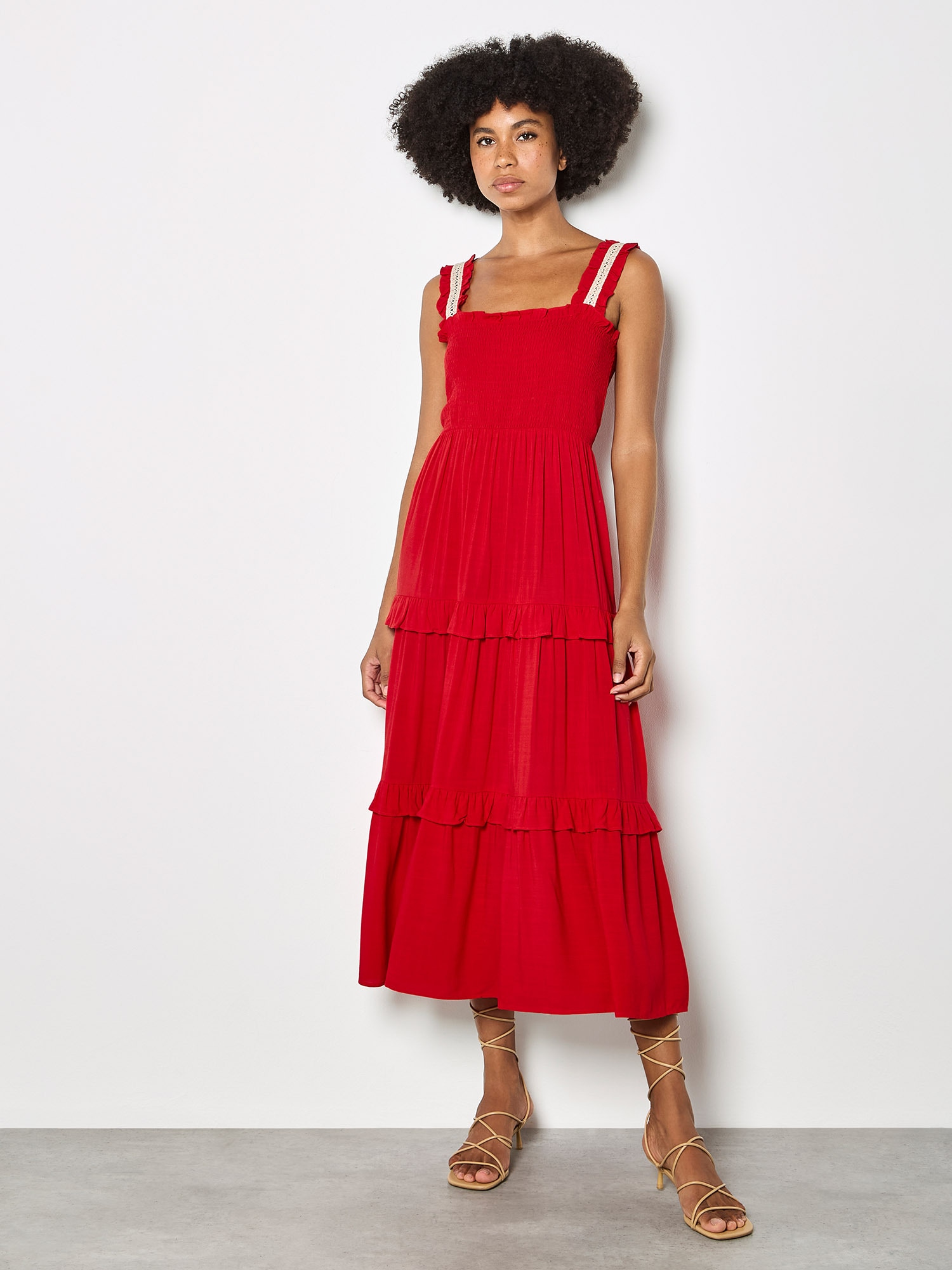 Apricot Midikleid »Midi-Kleid« mit gestufter Spitzenverzierung