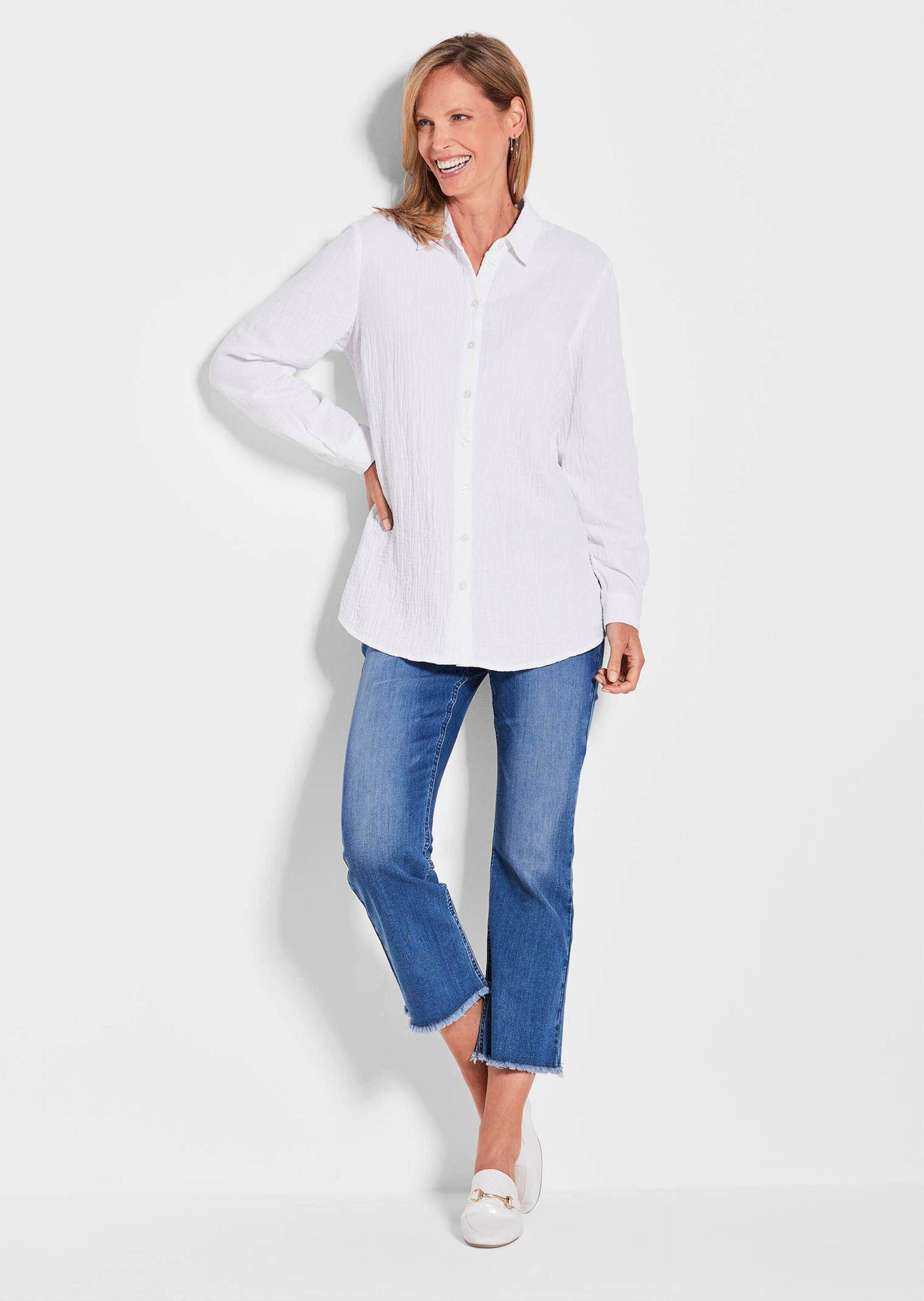 Goldner Extended Long Sleeve Muslin Shirt Blouse White 44 3