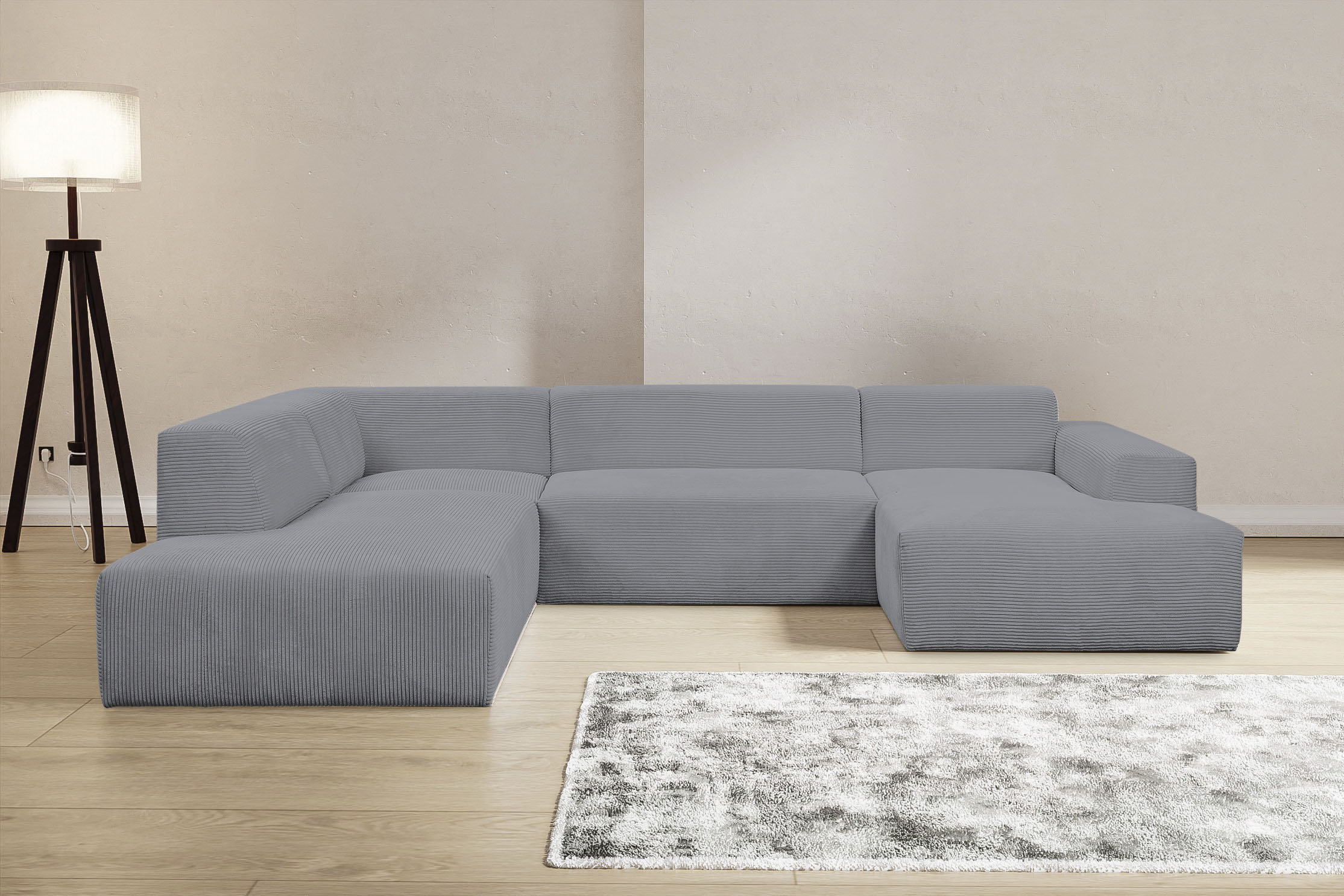 WERK2 Wohnlandschaft "Zeus-U 330 cm breit, viel Platz, modern und zeitlos" Curvy Trend mit urbaner Optik auch in weichem Cord, U-Form