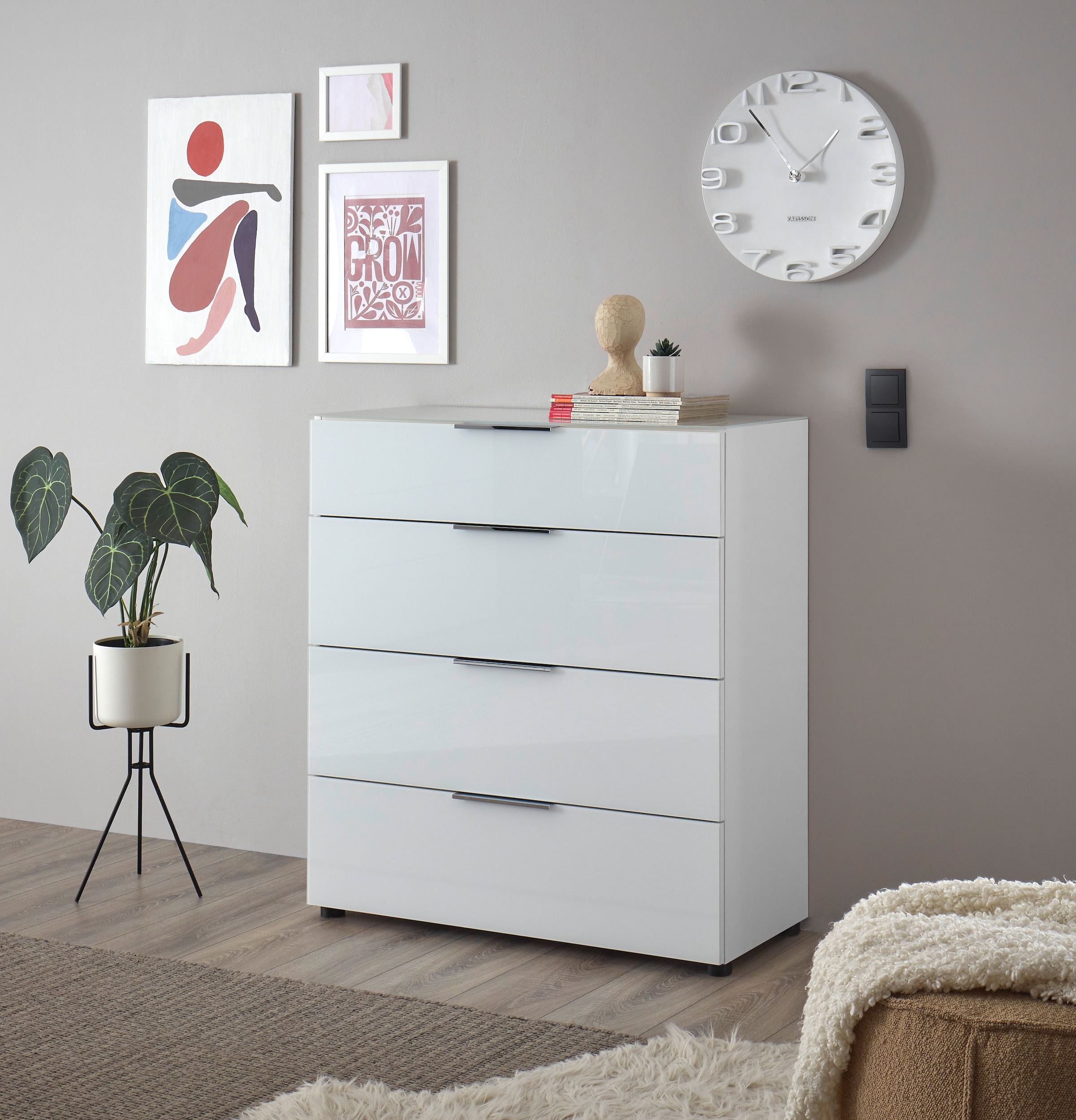 HBZ Kommode "Santorin Mehrzweckschrank mit Schubkästen, BxHxT 90x99x40 cm", (1 St.), Mit 4 Schubkästen mit Softclose, Gl