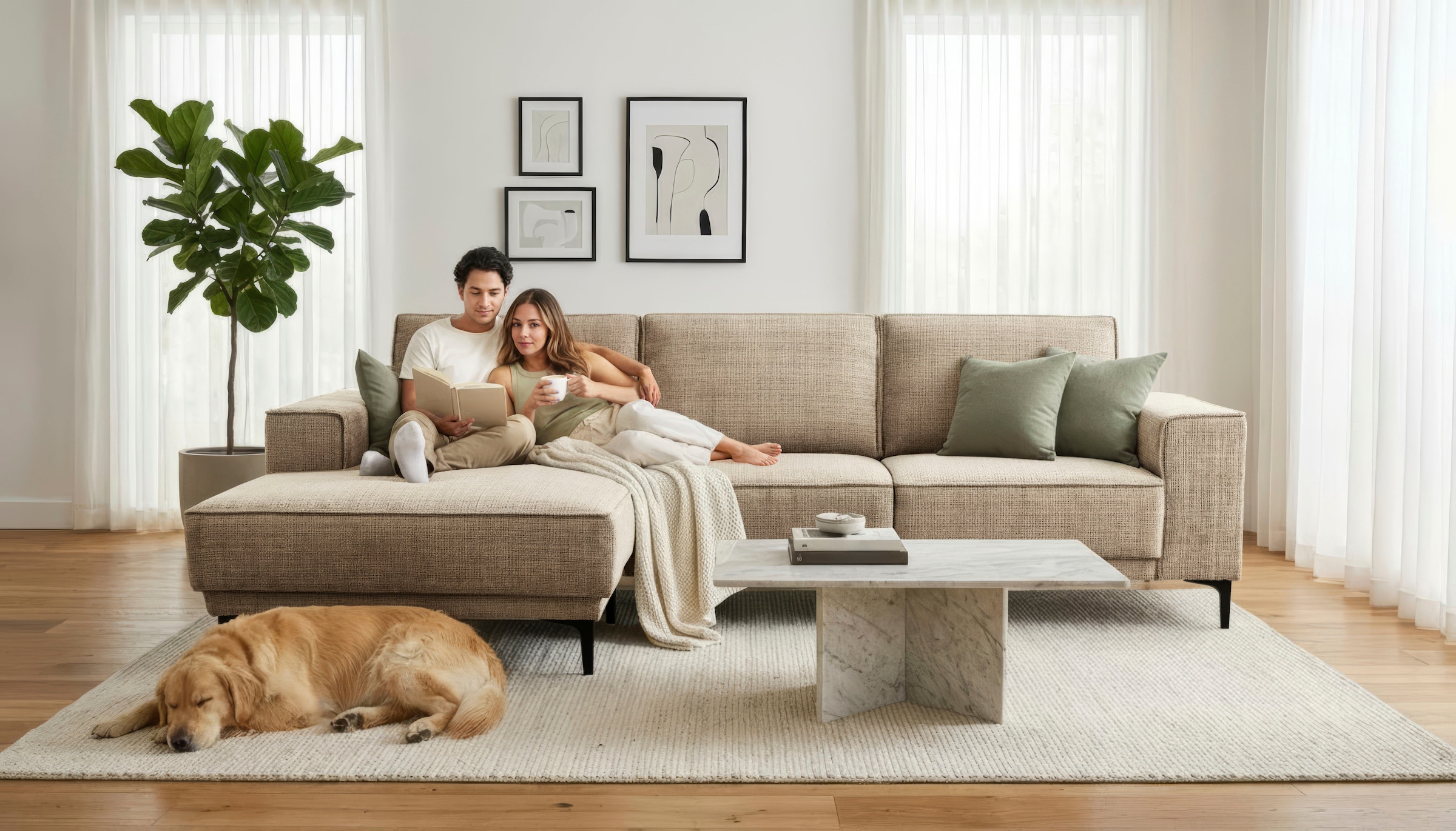 OTTO home Ecksofa "OLAND Chenille L-Form, B: 280 cm, Skandi-Design" L-Form, 280 cm, Wellenunterfederung, Skandi-Design, Metallfüße