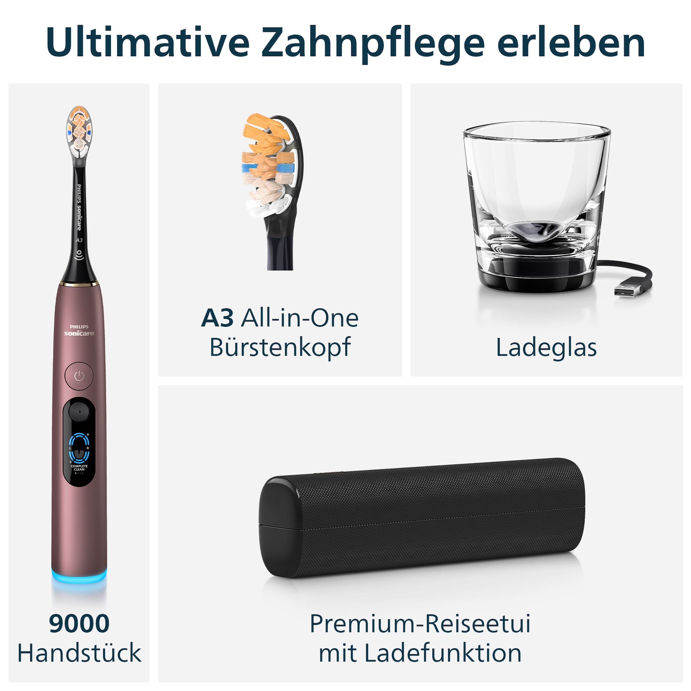 Philips Sonicare Elektrische Zahnbürste »DiamondClean 9000 HX9213« 1 Stk. Aufsteckbürsten mit Smart-Sensoren und 7 Putzprogrammen, inkl. Reiseladeetui