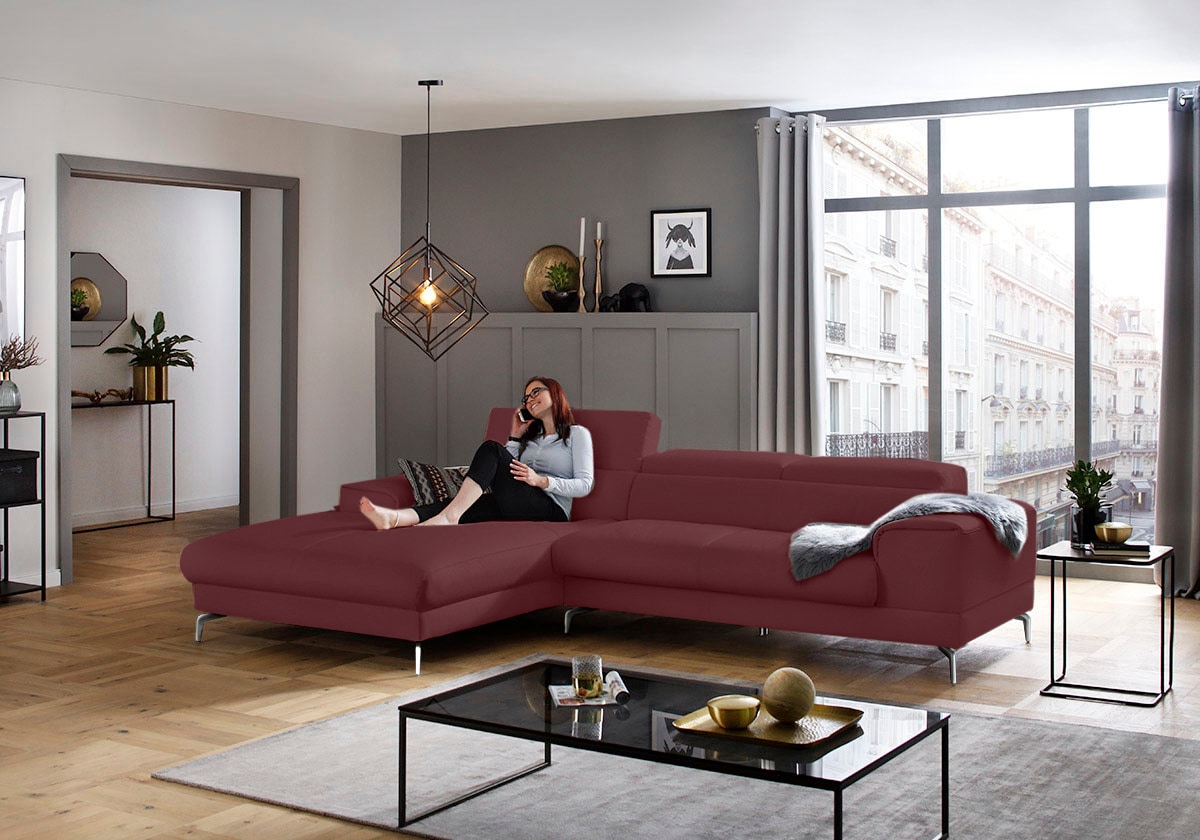 W.SCHILLIG Ecksofa »piedroo, Designsofa mit tollem Sitzkomfort, bequem und elegant, L-Form«, Kopfteilverstellung, wahlweise mit Sitztiefenverstellung, Breite 303cm