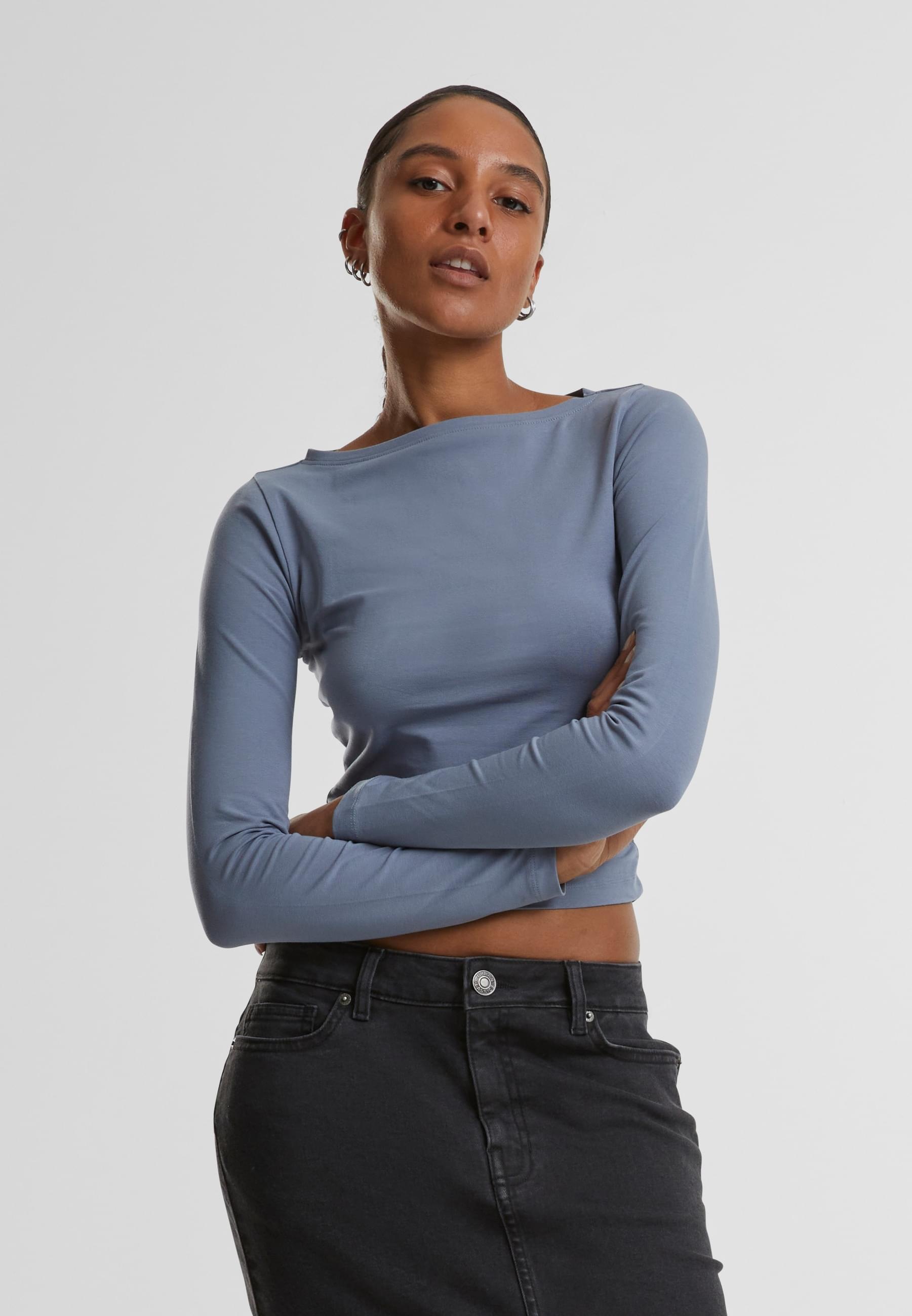 URBAN CLASSICS Longsleeve »Urban Classics Ladies Ruffled Super Slim Longsleeve«, (1 tlg.)