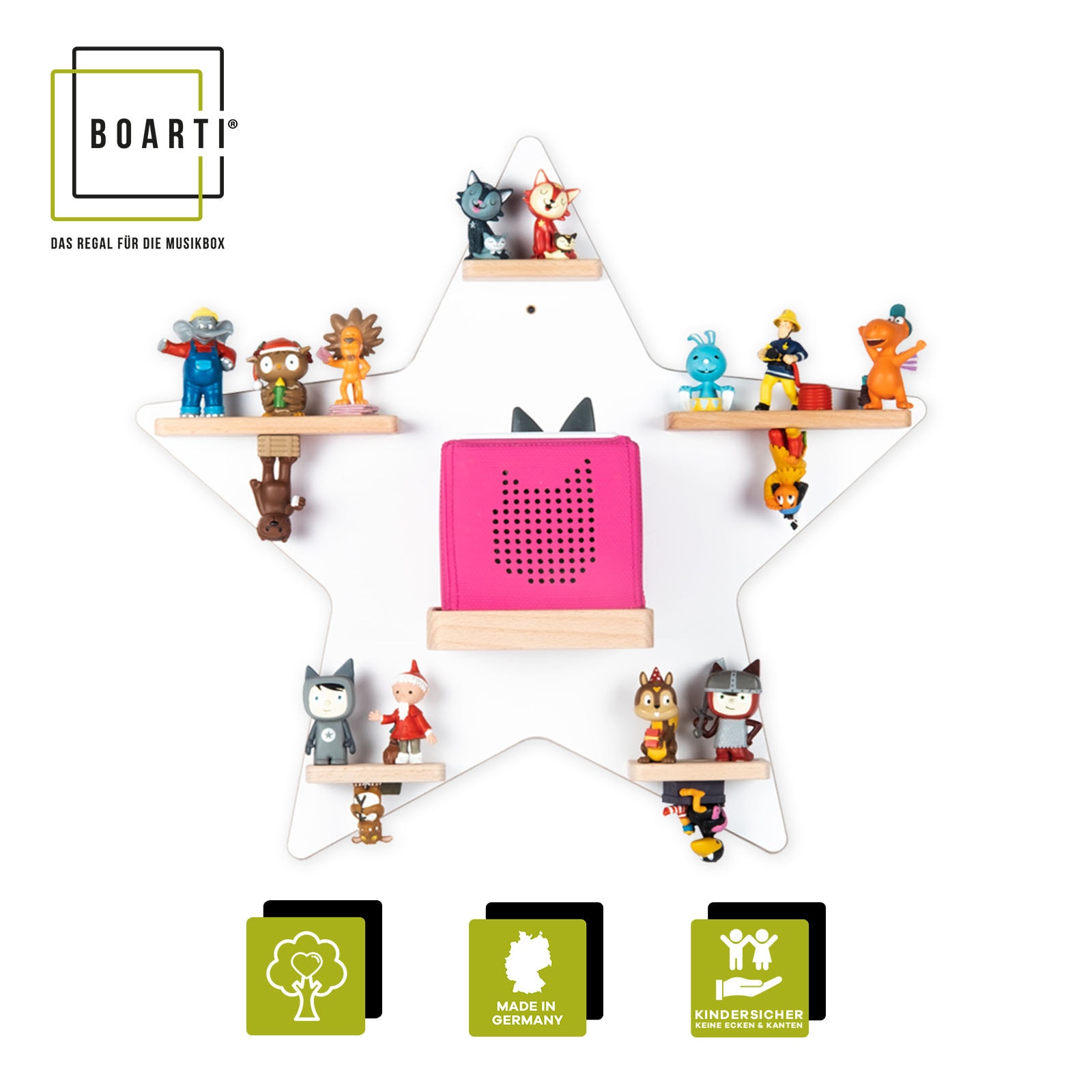 Boarti Wandregal »Regal Holz Stern Kinder Toniebox Tonies Figuren«