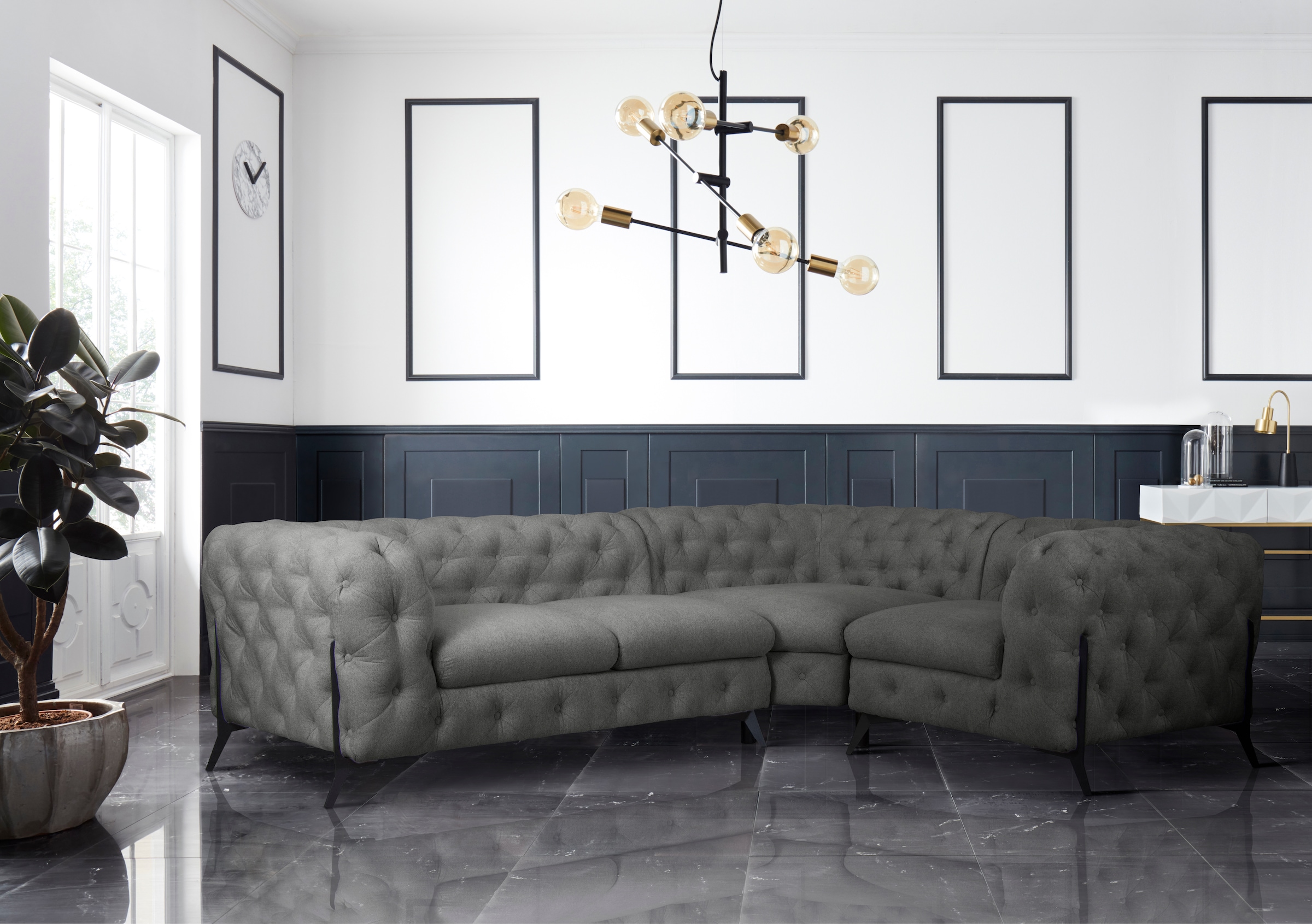 Leonique Chesterfield-Sofa »Amaury L-Form«, moderne Chersterfield-Optik, Breite 262 cm, Fußfarbe wählbar