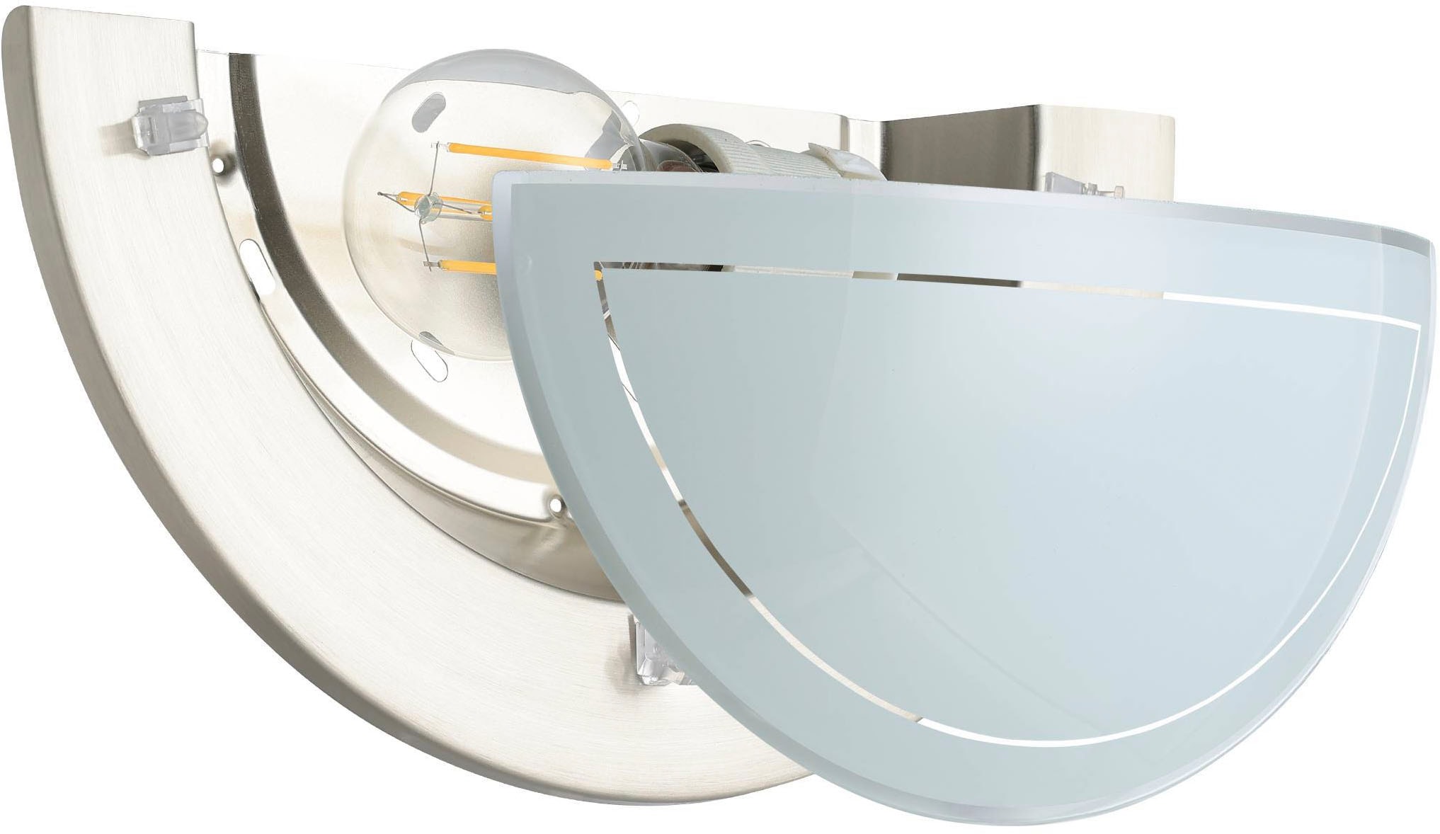 EGLO LED Wandleuchte »PLANET 1 Wandlampe, Flurlampe halbrund, Silber und Weiß«, 1 flammig, Leuchtmittel E27 | ohne Leuchtmittel, Wandleuchte, Wohnzimmerlampe in Silber und Weiß, Lampe mit E27 Fassung
