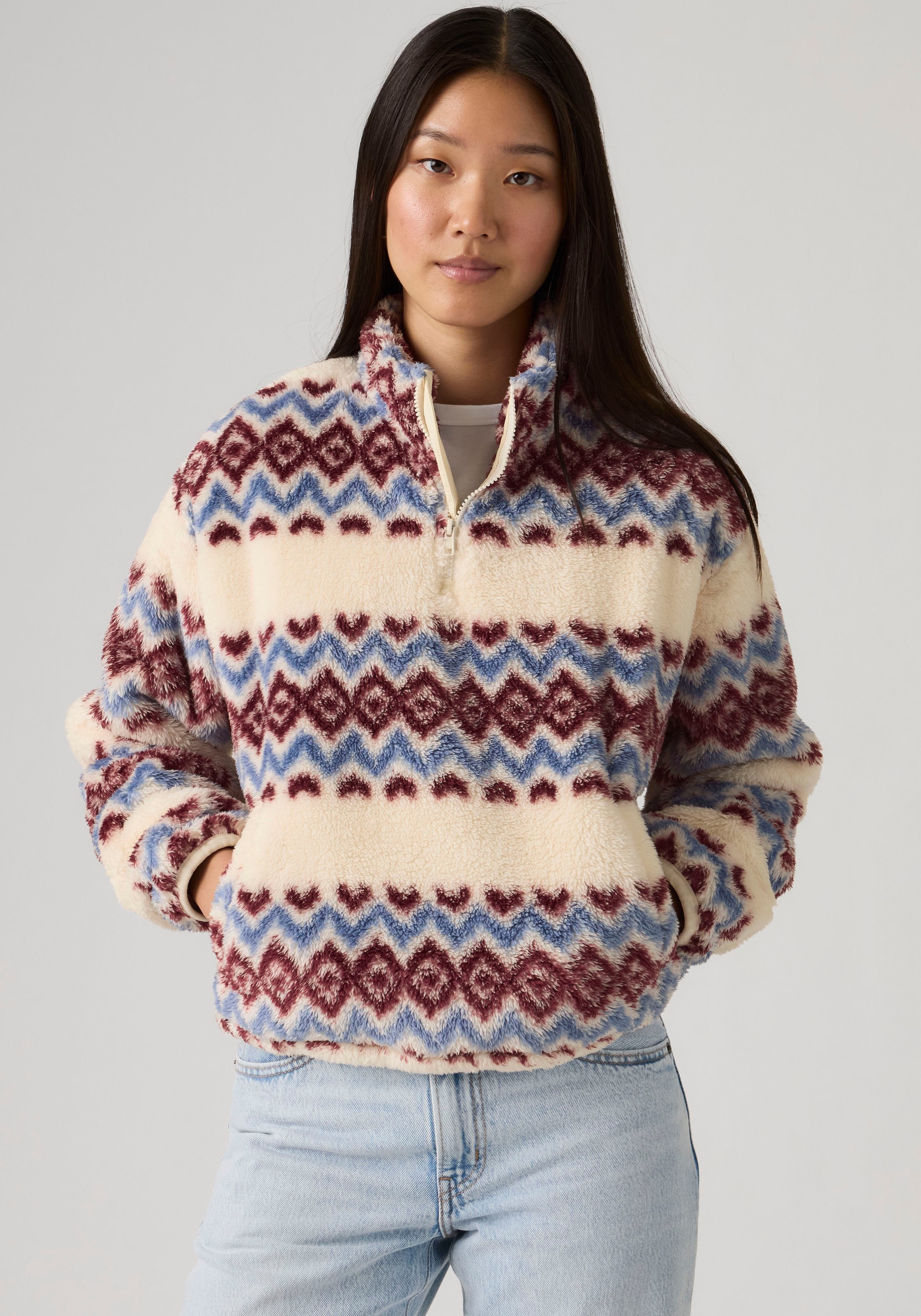 Levi's® Fleecepullover »GEMMA SHERPA 1/4 ZIP«, Saumabschluss in der Weite regulierbar
