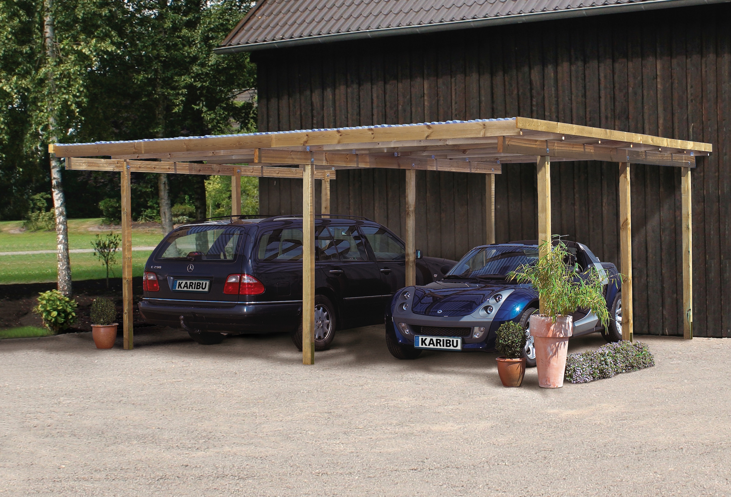 Karibu Doppelcarport "Eco 1", Holz, 250 cm, braun