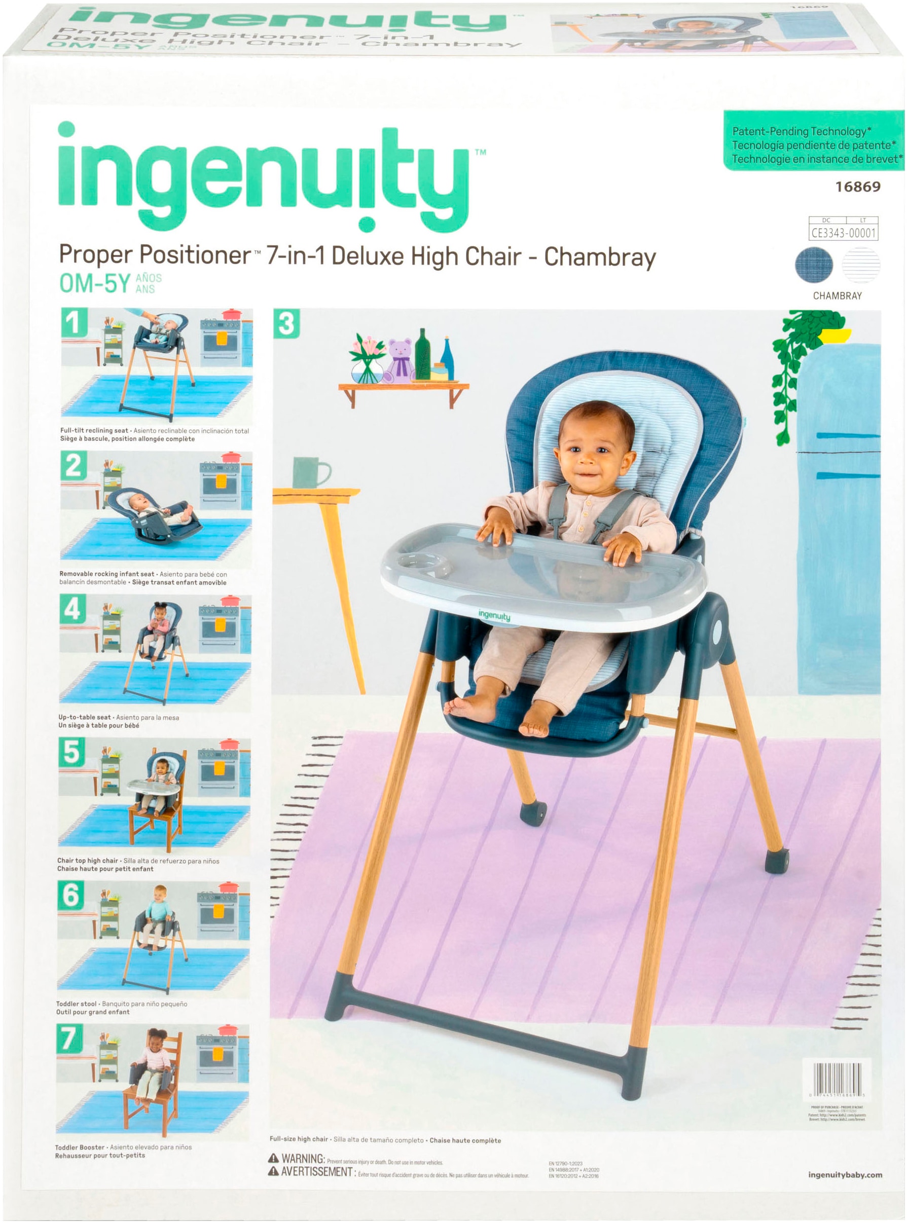 ingenuity Hochstuhl »Proper Positioner™ 7-in-1 Deluxe High Chair - Chambray«