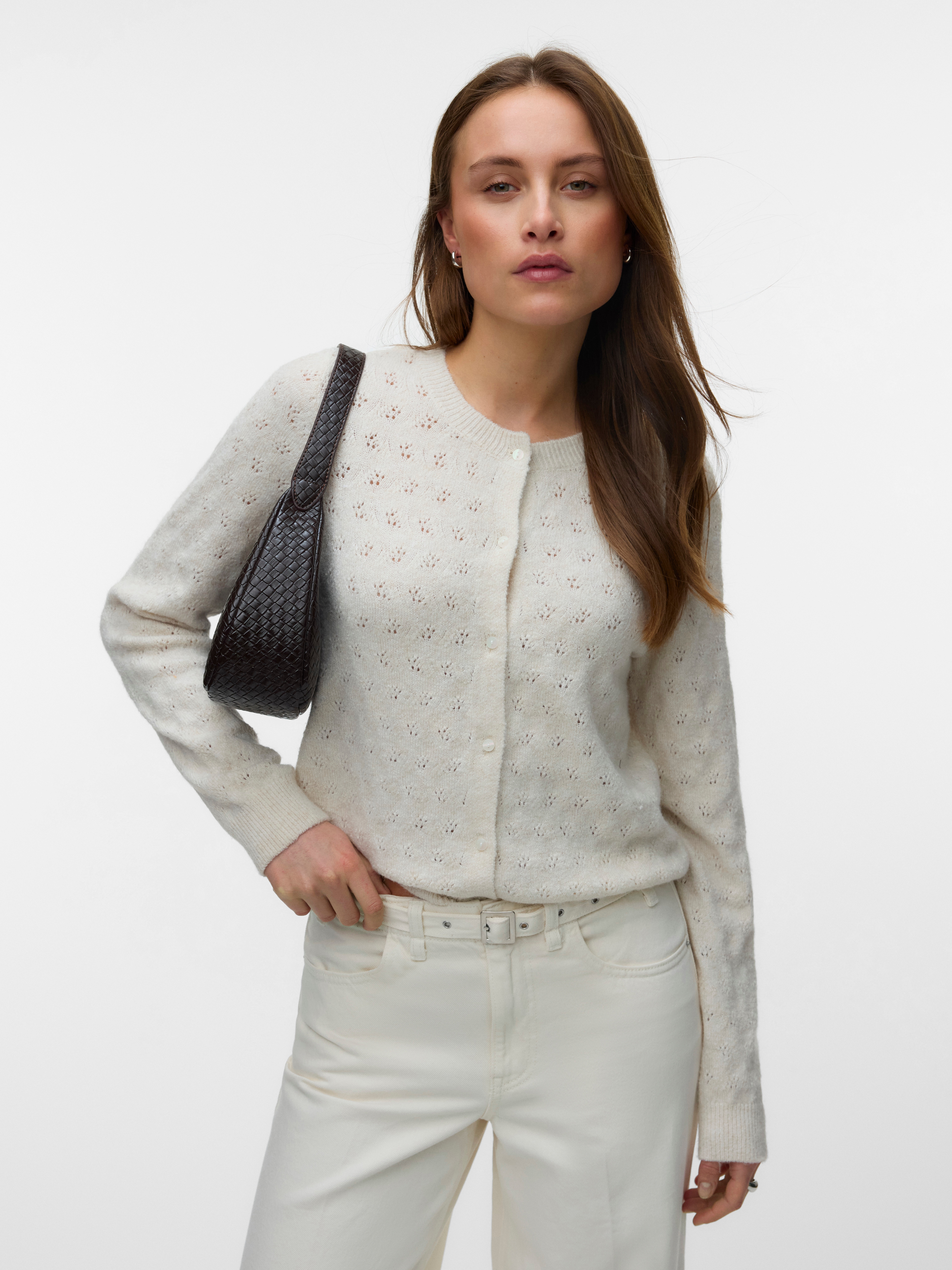 Vero Moda Strickjacke "VMDOFFY STITCH LS O-NECK CARDIGAN NOOS" Materialmix, regular fit