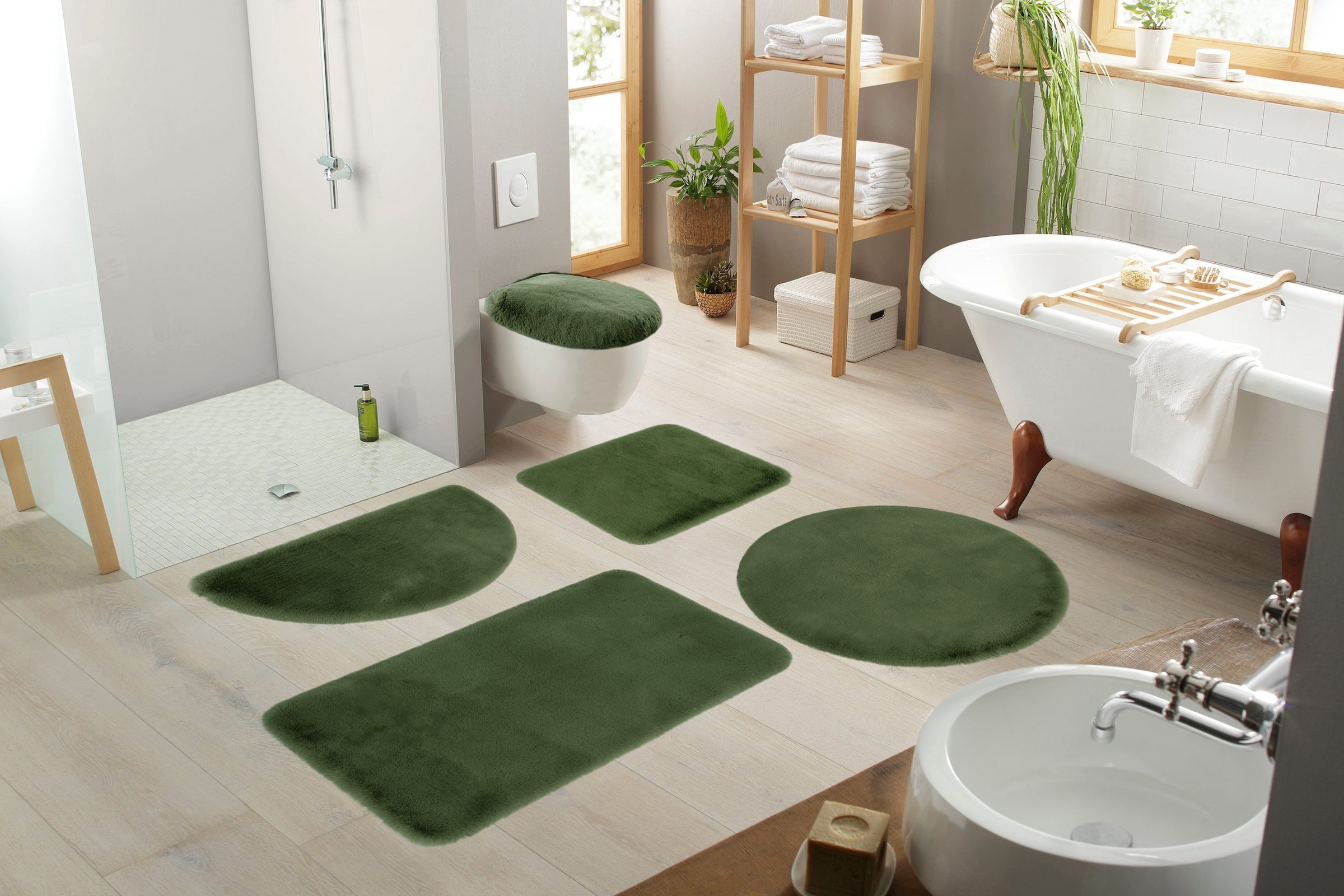my home Badematte »Rabbit Badematten, Badvorleger, Badezimmer Teppich« Höhe 30 mm rutschhemmend beschichtet fußbodenheizungsgeeignet | schnell trocknend | strapazierfähig Kaninchenfell-Haptik, Badteppich, rechteckig, rund & als 3-tlg. Set