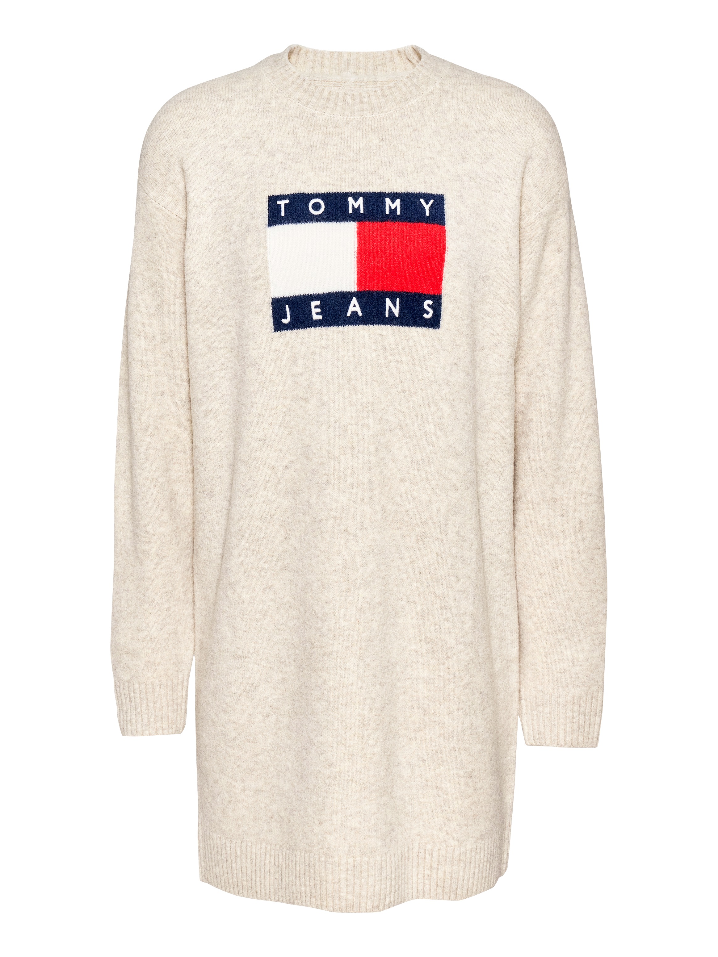 Tommy Jeans Curve Strickkleid »TJW MLNGE FLAG SWEATER DRESS EXT«, in Großen Größen, mit Wollanteil & Elasthan, Logo-Flag