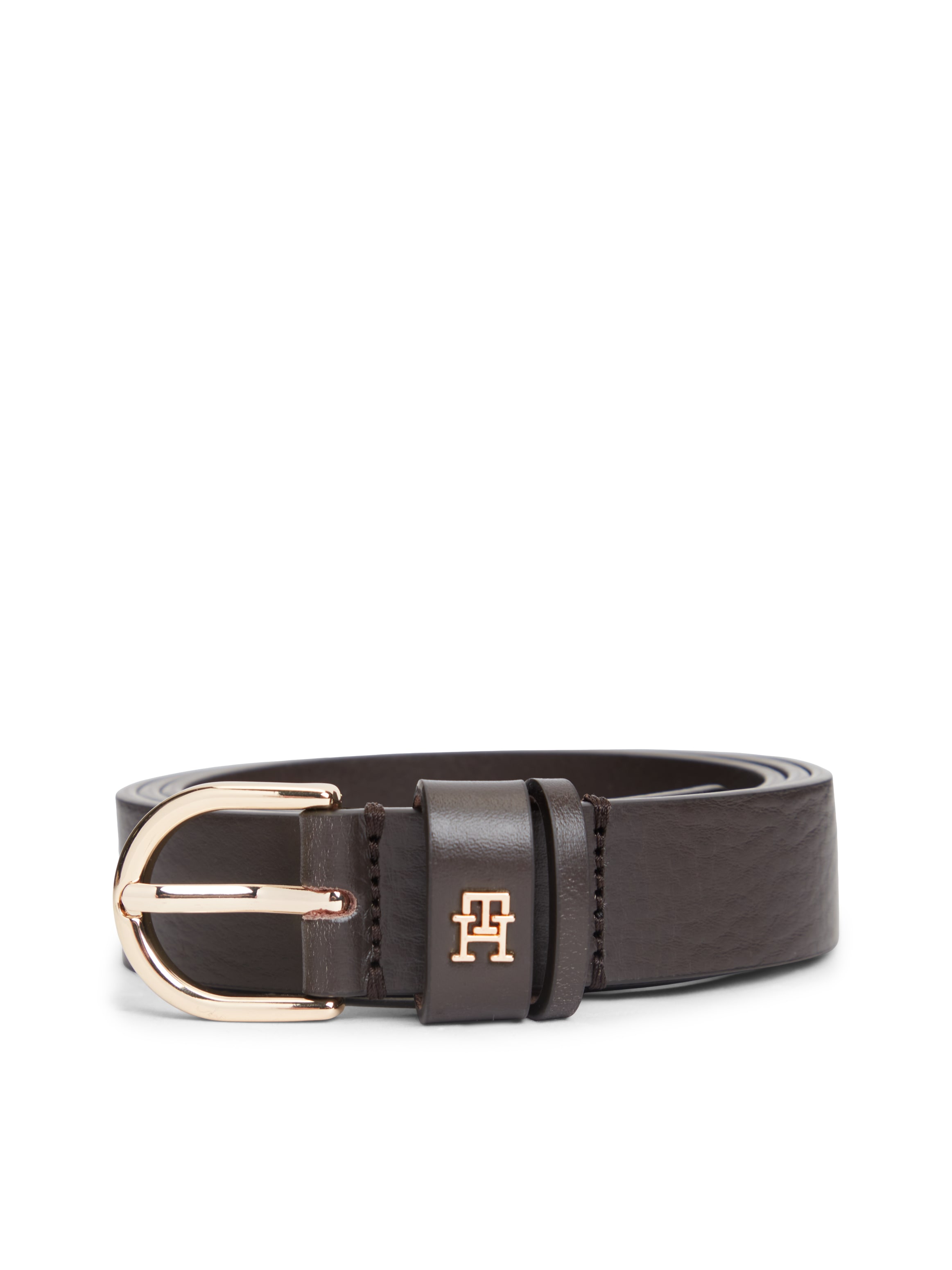 Tommy Hilfiger Ledergürtel "ESSENTIAL EFFORTLESS 2.5 cm breit GOLD" Logoemblem, weiche Haptik, ovale Einfachdornschließe