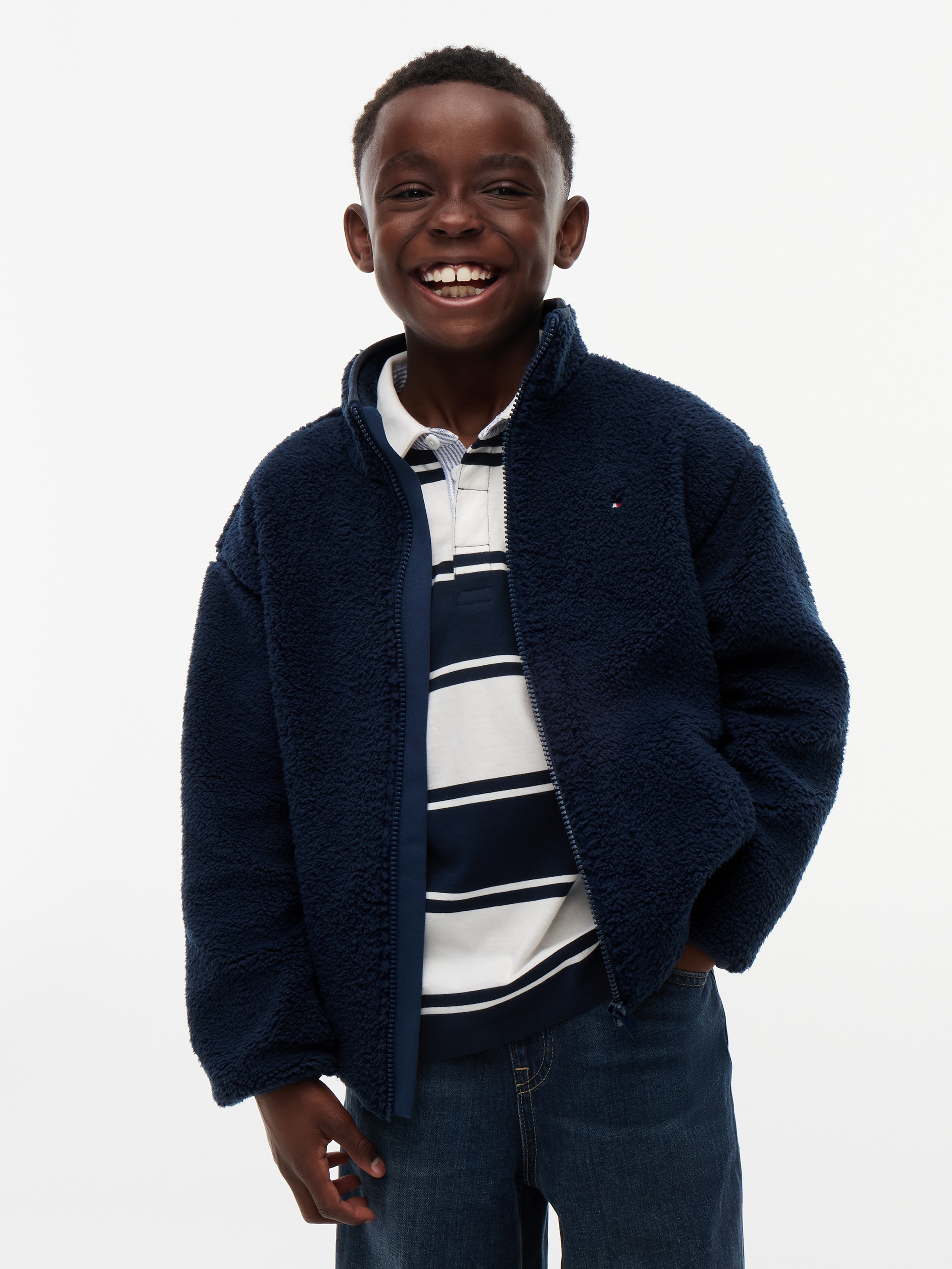 Tommy Hilfiger Plüschjacke ohne Kapuze Regular Fit, Plüsch-Qualität, Kinder bis 16 Jahre