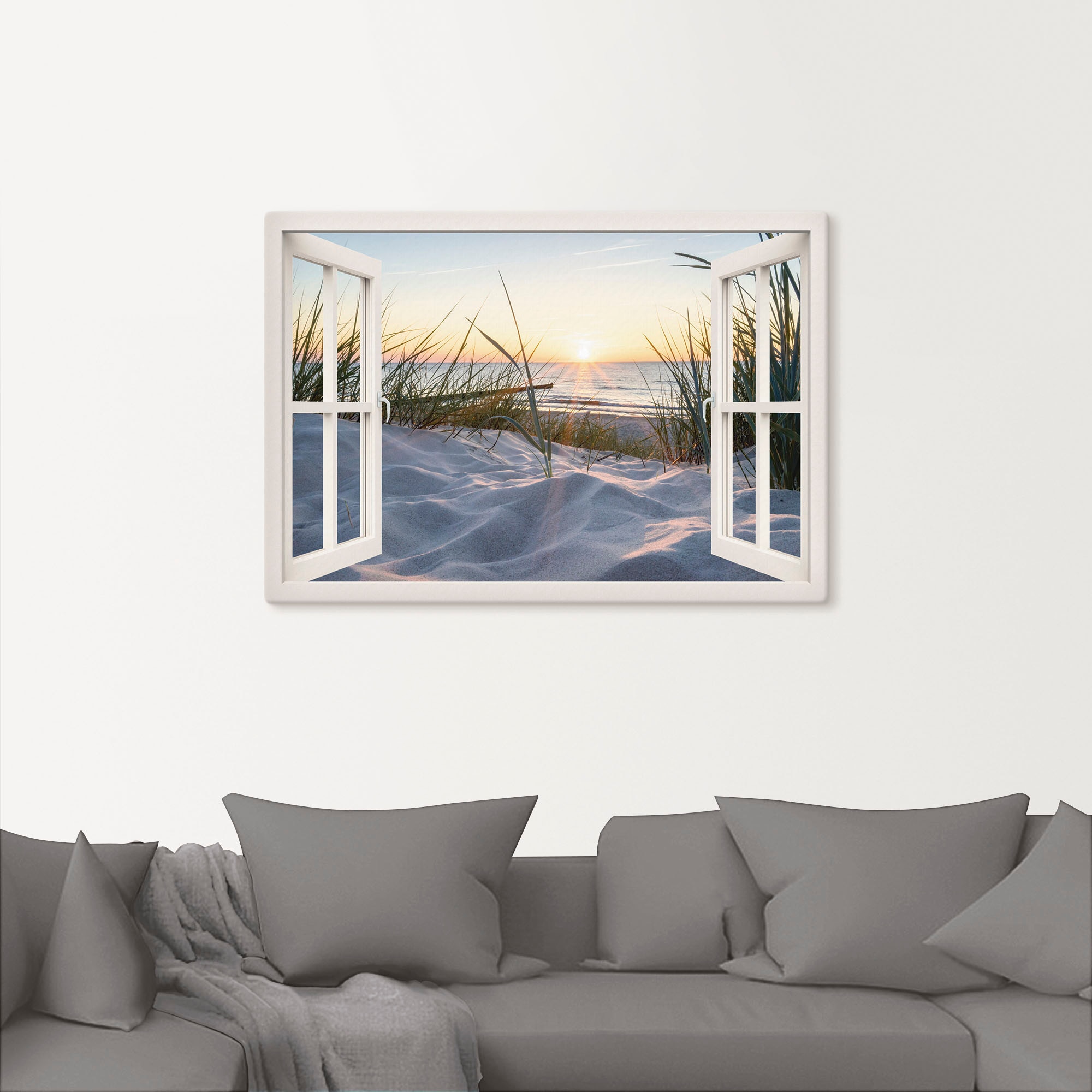 Artland Wandbild »Ostseestrand durchs Fenster«, Meer Bilder, (1 St.), als Alubild, Outdoorbild, Leinwandbild, Poster, Wandaufkleber