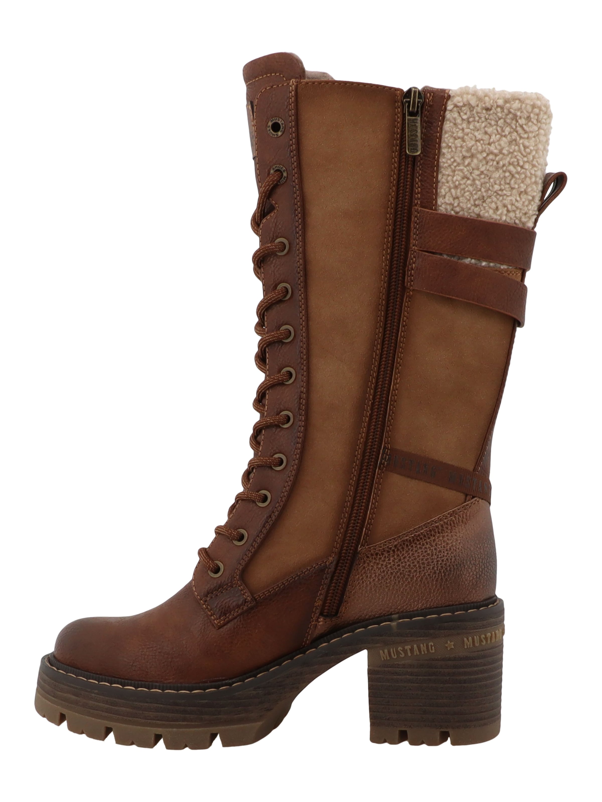 Mustang Shoes Winterstiefel »Stiefel«  Blockabsatz, Schnürstiefel mit Warmfutterkragen und Zierschnalle