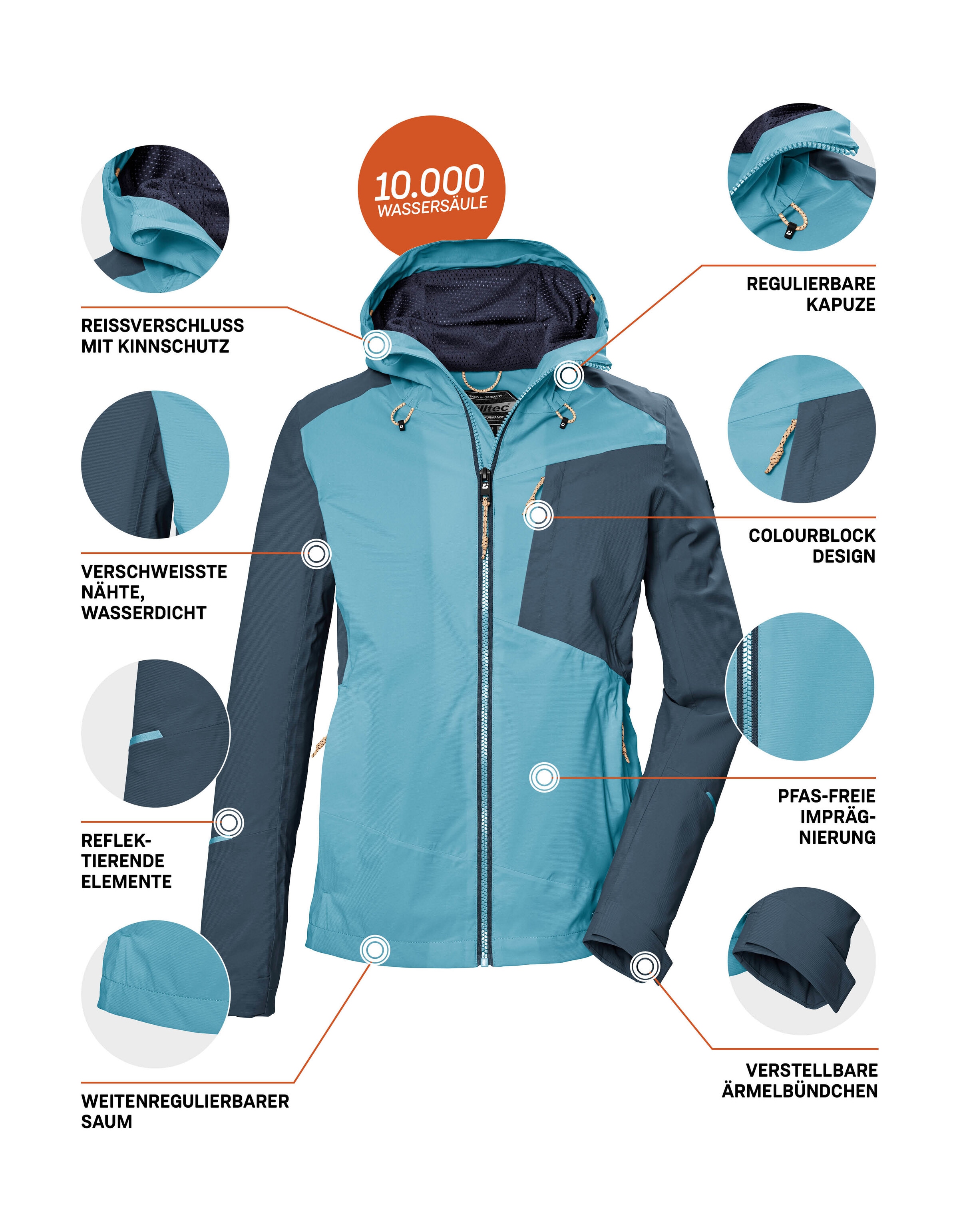 Killtec Outdoorjacke »KOS 83 WMN JCKT«, Damenjacke: Colourblock, wasserdicht, atmungsaktiv, PFAS-frei