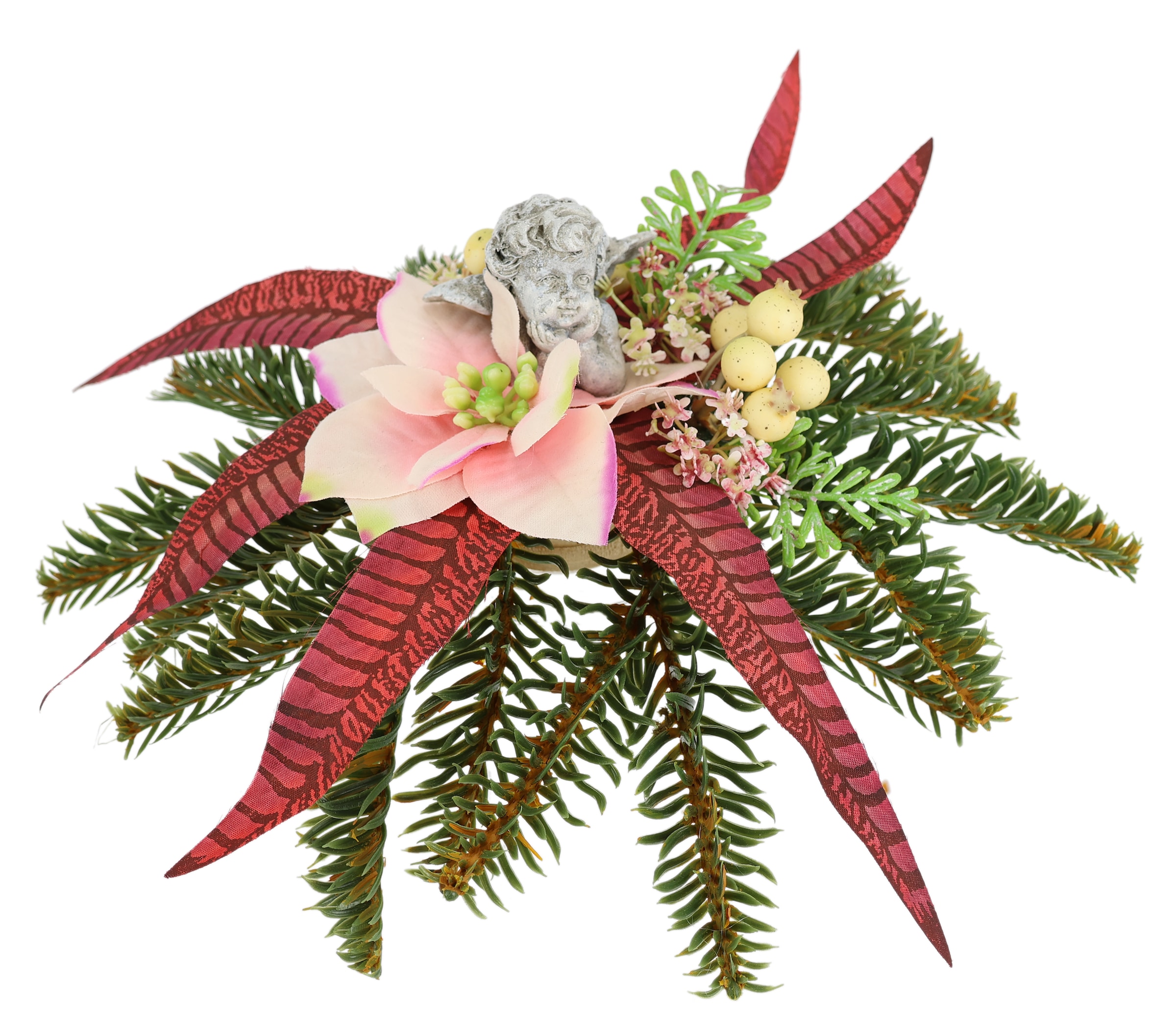 OTTO home Kunstblume "Tannen-Aufleger mit Poinsettia und Engel" Dekorativer Tannenzweigkranz mit Poinsettia-Blüte und Engelfigur