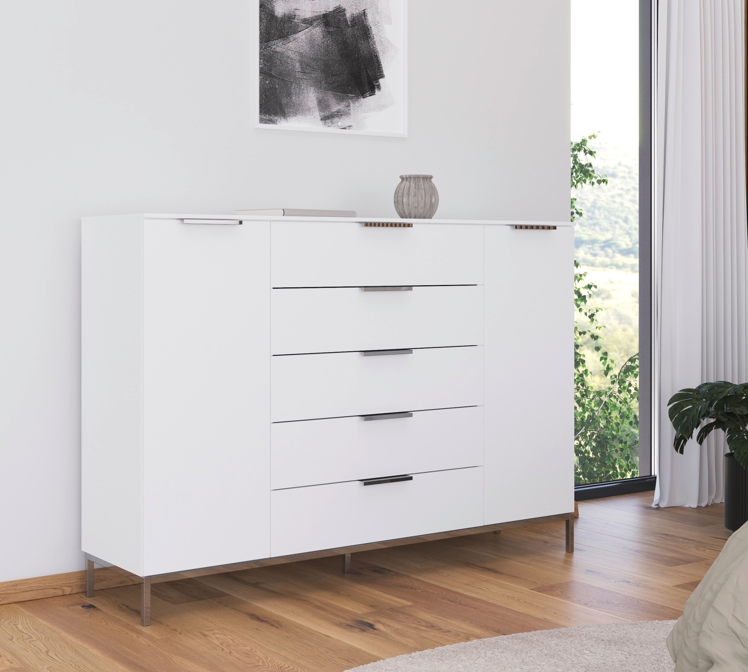 rauch Kombikommode »Kommode Türkommode Sideboard Kombikommode FLIPP«, (Breite 160/180 cm mit 4 Einlegeböden), 2-türig mit 5 Schubladen und Soft-Close-Funktion in zwei Breiten