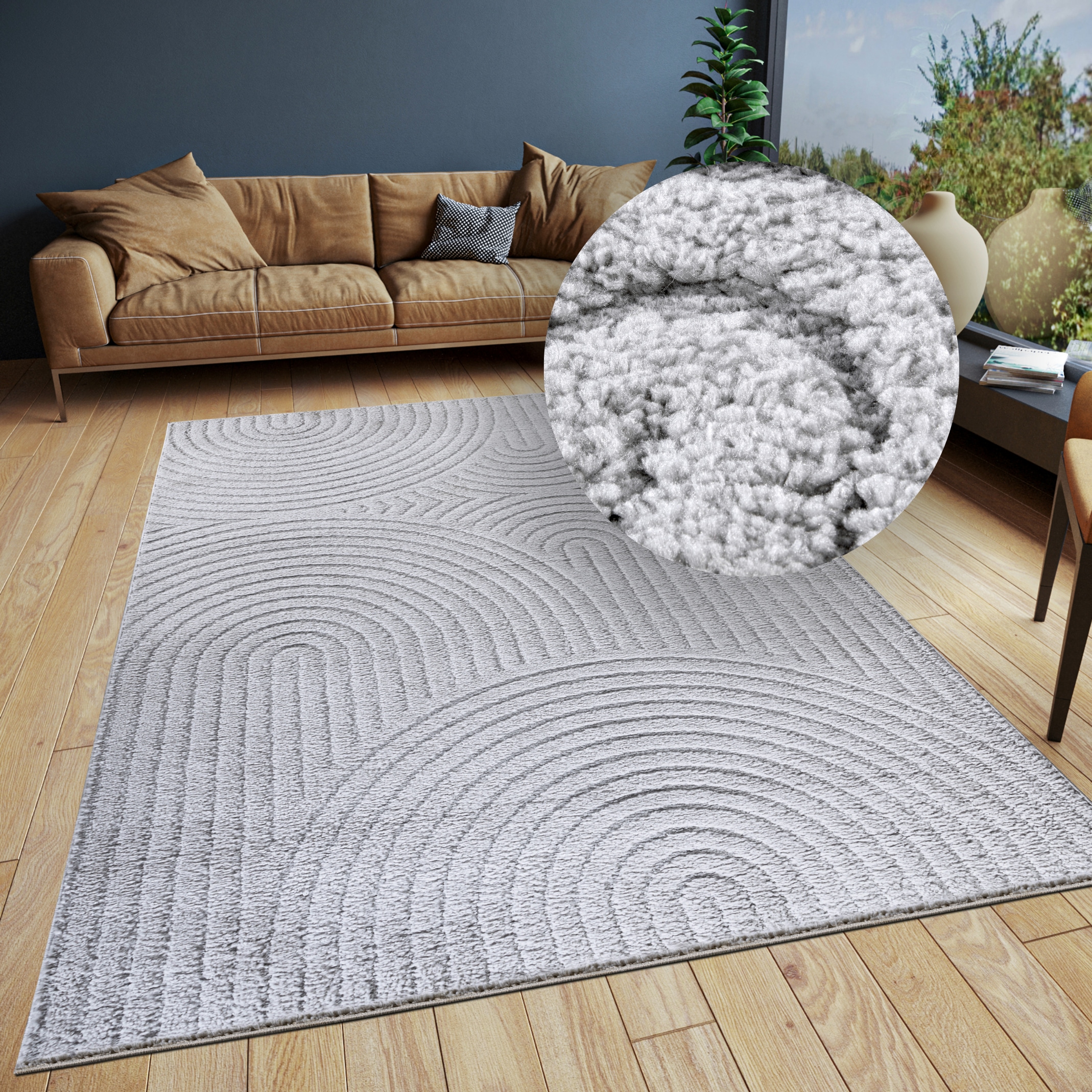 Designteppich ELLE DECORATION "Cosy Panglao, auch als Rundteppich erhältlich", grau (hellgrau), B:200cm H:14mm L:280cm, Polyester, Polypropylen (PP), Teppiche, uni Kurzflor, Hoch Tief Struktur, modern, Skandi, Boho, Wohnzimmer