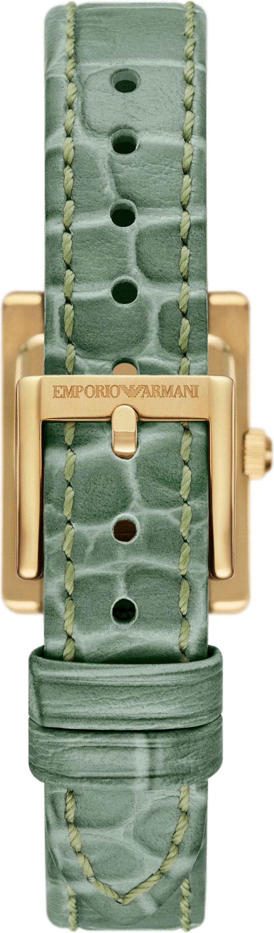 Emporio Armani Quarzuhr, Armbanduhr, Damenuhr, Lederarmband, analog, Glassteine