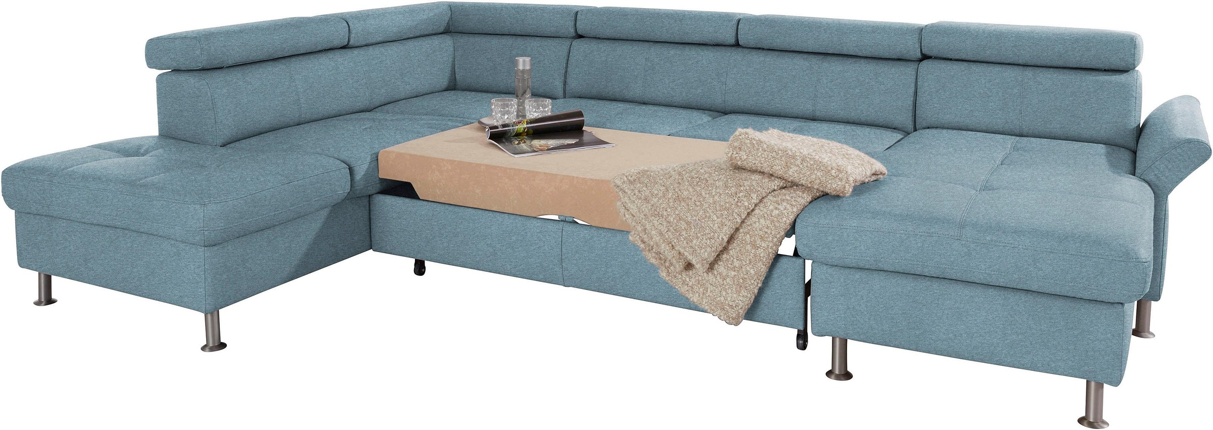 exxpo - sofa fashion Wohnlandschaft »Maretto, bequem und komfortabel, aufwendige Sitzsteppung, U-Form«, inkl. Kopfteilverstellung für mehr Sitzkomfort, wahlweise Bettfunktion