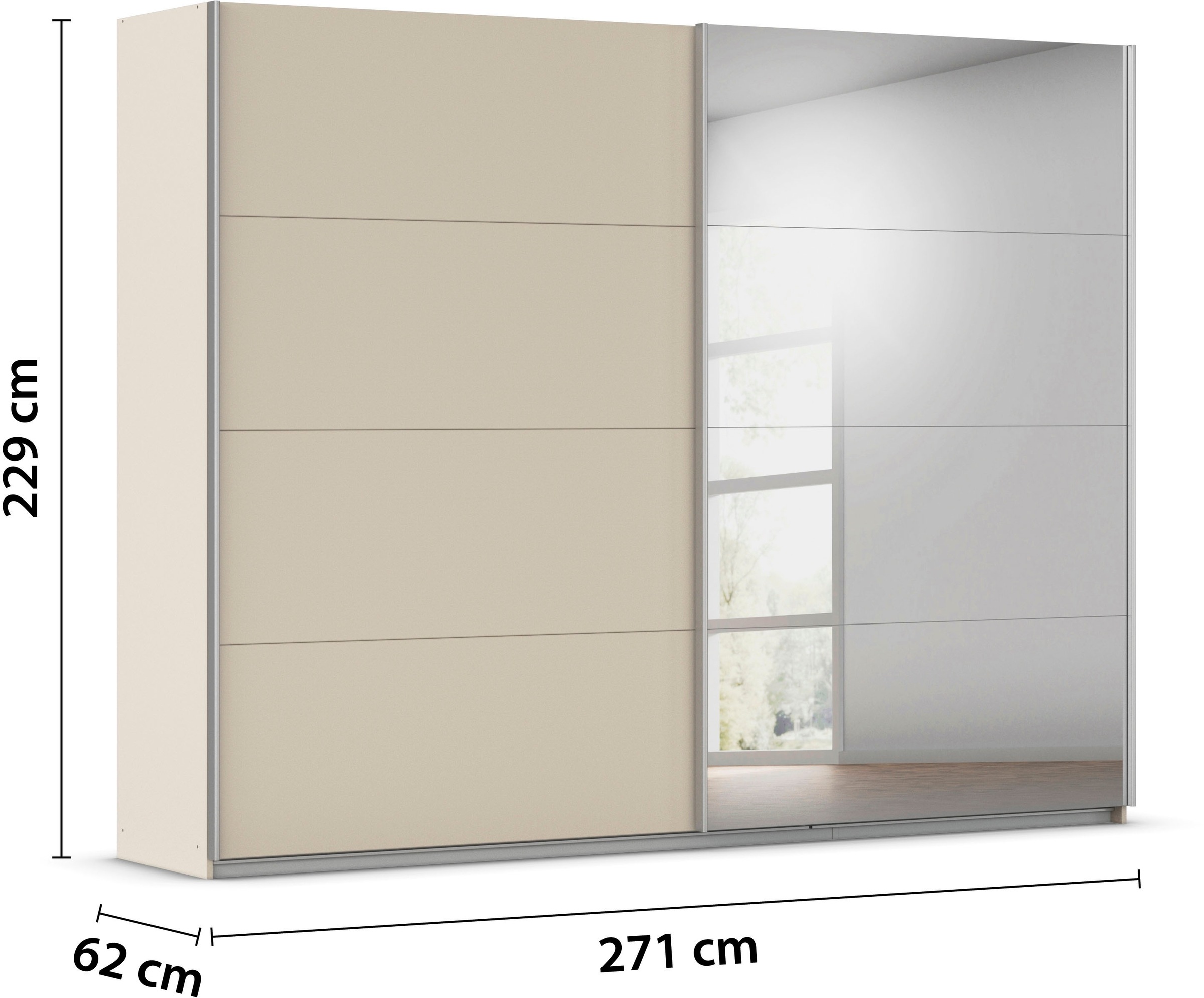 INOSIGN BY RAUCH Schwebetürenschrank »Kleiderschrank Schrank Garderobe Schlafzimmerschrank THANOS«, (in 3 verschiedenen Ausstattungen BASIC/CLASSIC/PREMIUM), Optional mit Spiegel, Metall-Griffleisten alufarben MADE IN GERMANY